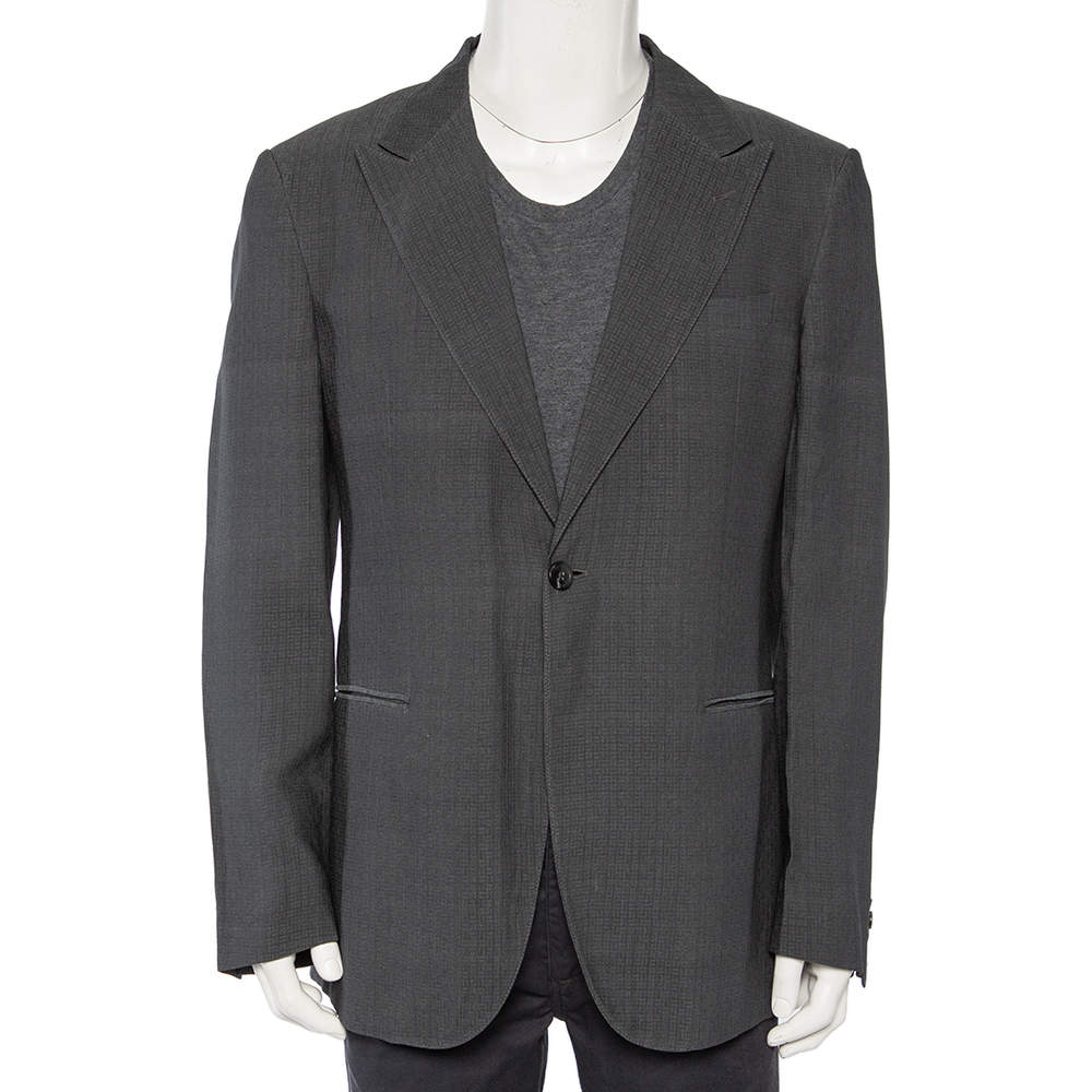 Giorgio Armani Charcoal Grey Patterned Wool Button Front Blazer 3XL
