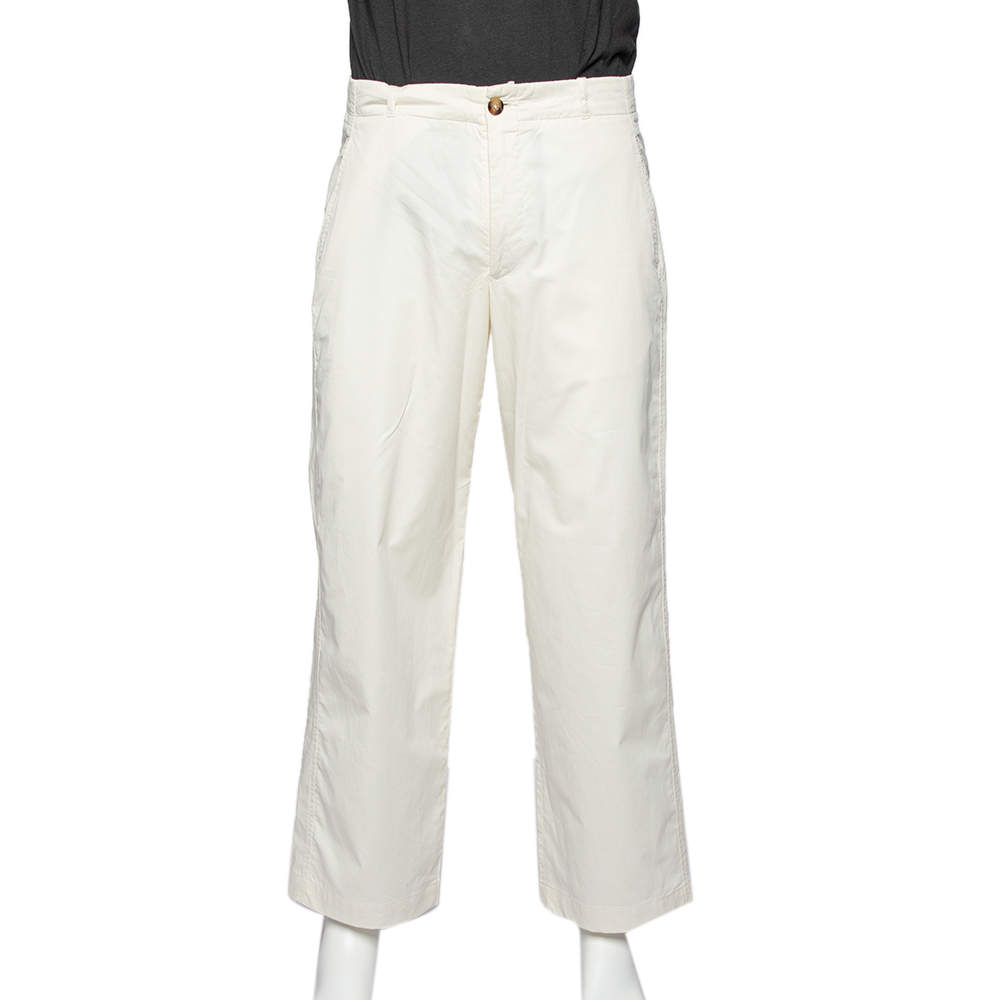 Giorgio Armani Off White Cotton Straight Leg Pants M
