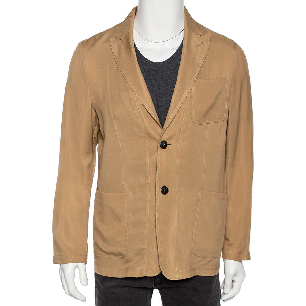 Pre Owned Giorgio Armani Beige Crepe Single Breasted Blazer M
