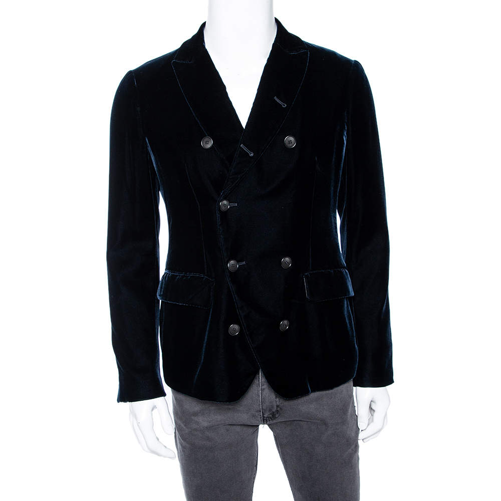 Giorgio Armani Midnight Blue Velvet Double Breasted Blazer M Giorgio ...