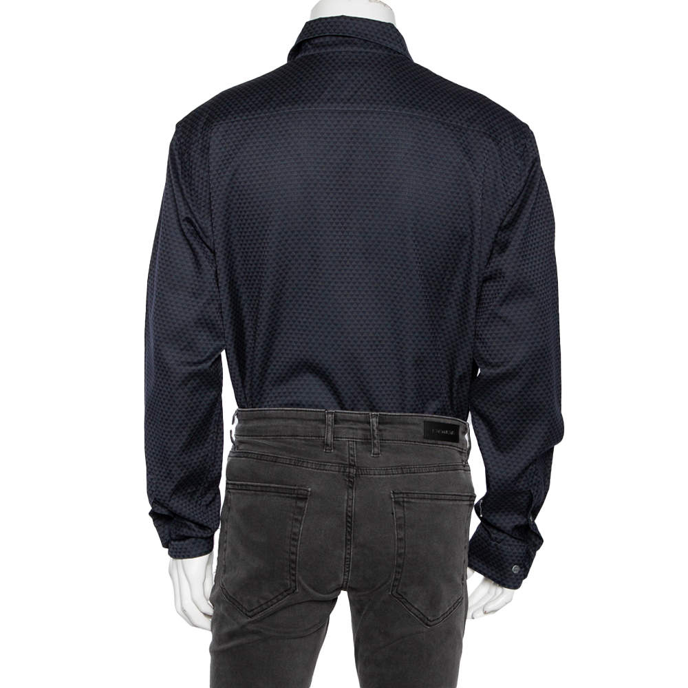 Giorgio Armani Navy Blue & Grey Button Front Shirt Giorgio Armani |