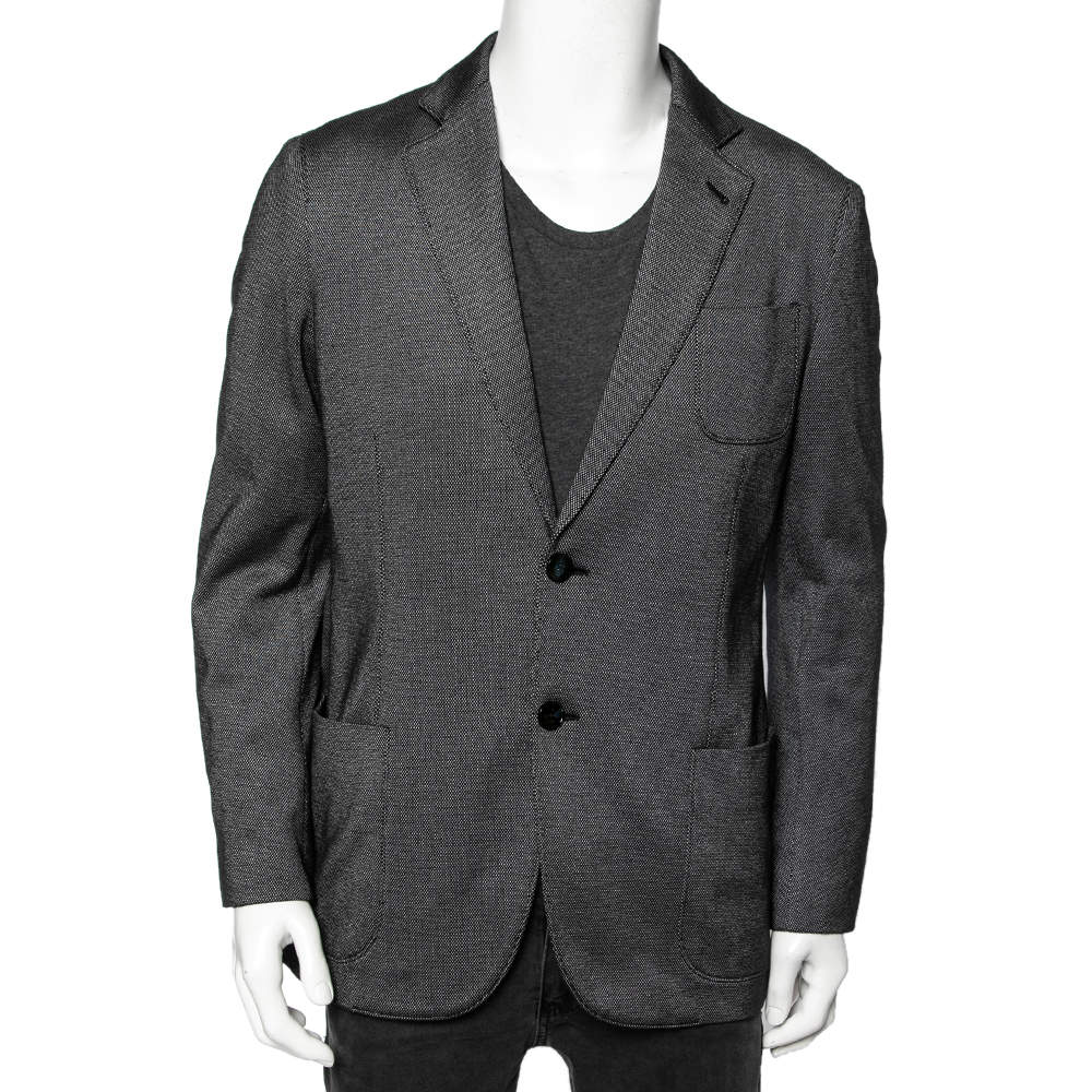 Giorgio Armani Grey Textured Cotton Single Breasted Upton Blazer XL
