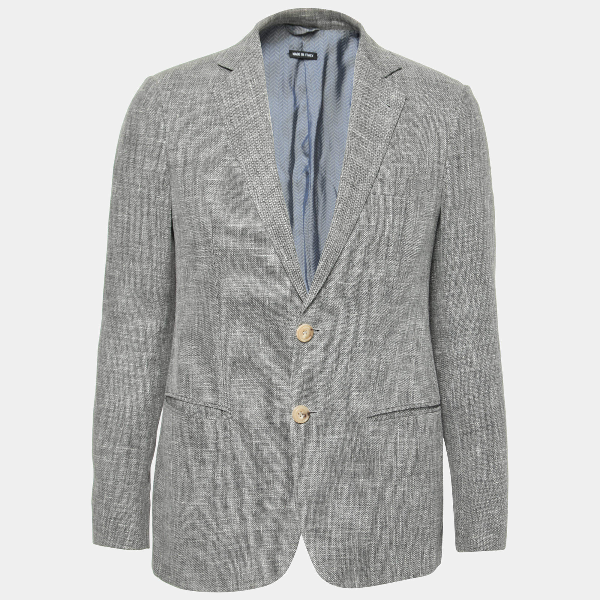 Pre Owned Giorgio Armani Grey Linen & Silk Single Breasted Blazer M