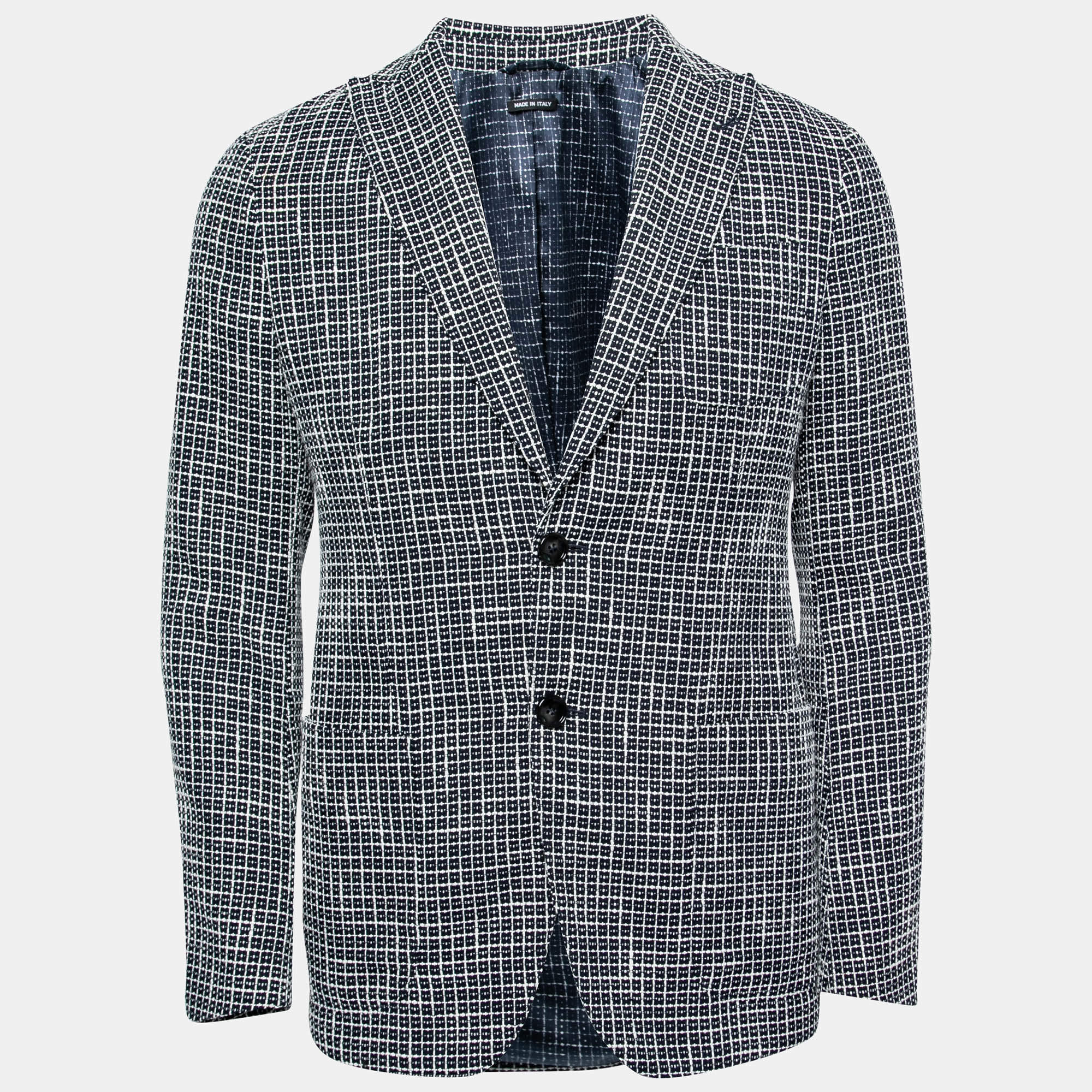 Pre Owned Giorgio Armani Navy Blue Textured Cotton Single-Breasted Upton Jacket M