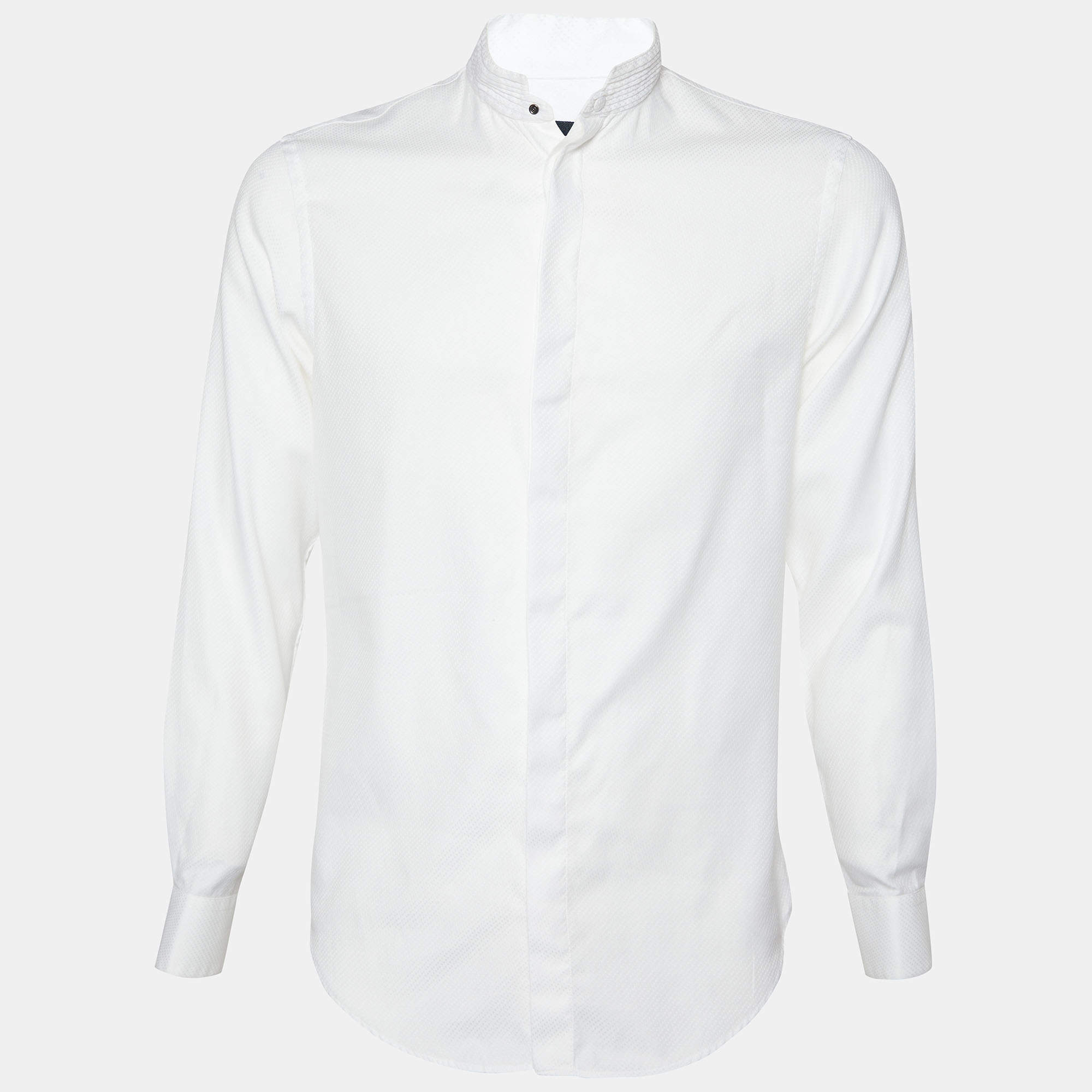 Giorgio Armani White Cotton Jacquard Stand Collar Shirt M Giorgio ...