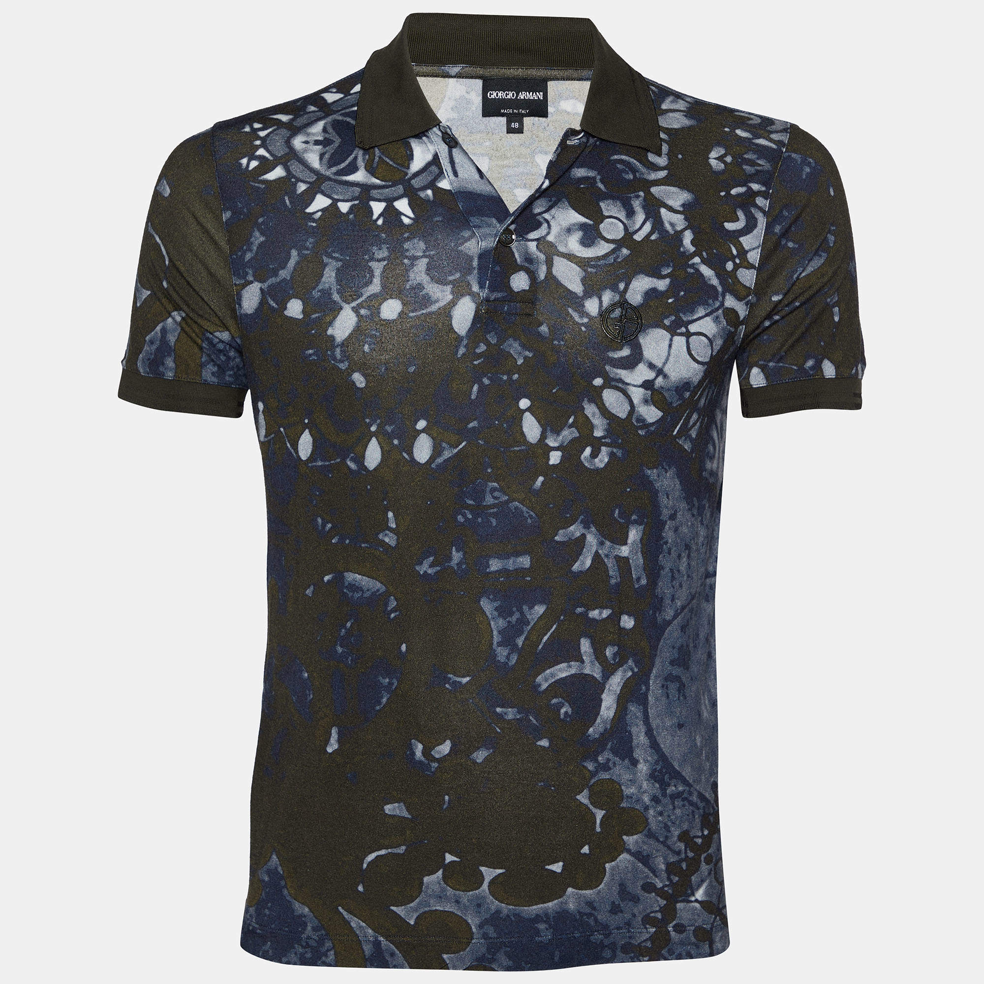 Pre Owned Giorgio Armani Dark Green & Navy Blue Knit Abstract Print T Shirt M