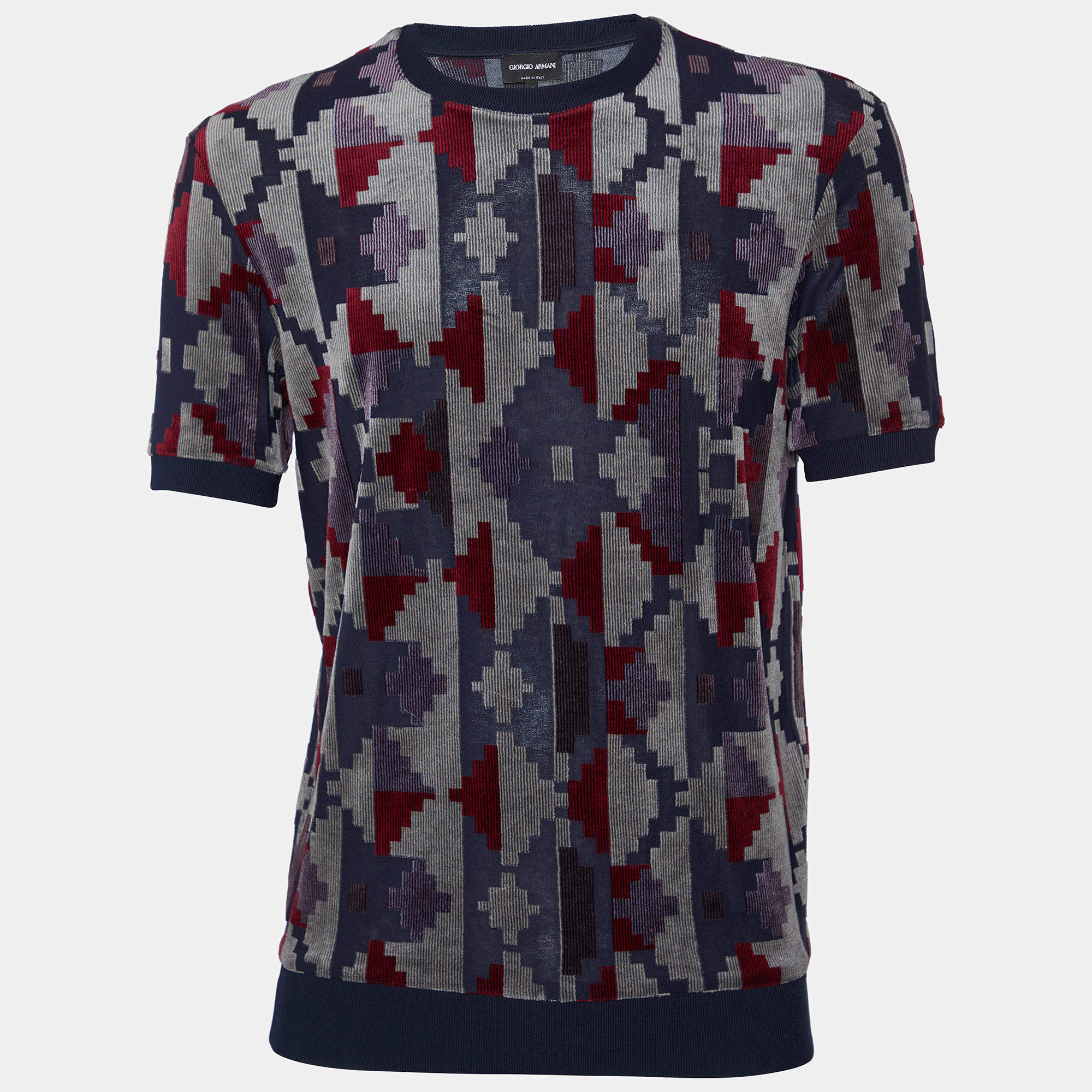 Giorgio Armani Multicolor Geometric Pattern Devore T-Shirt S