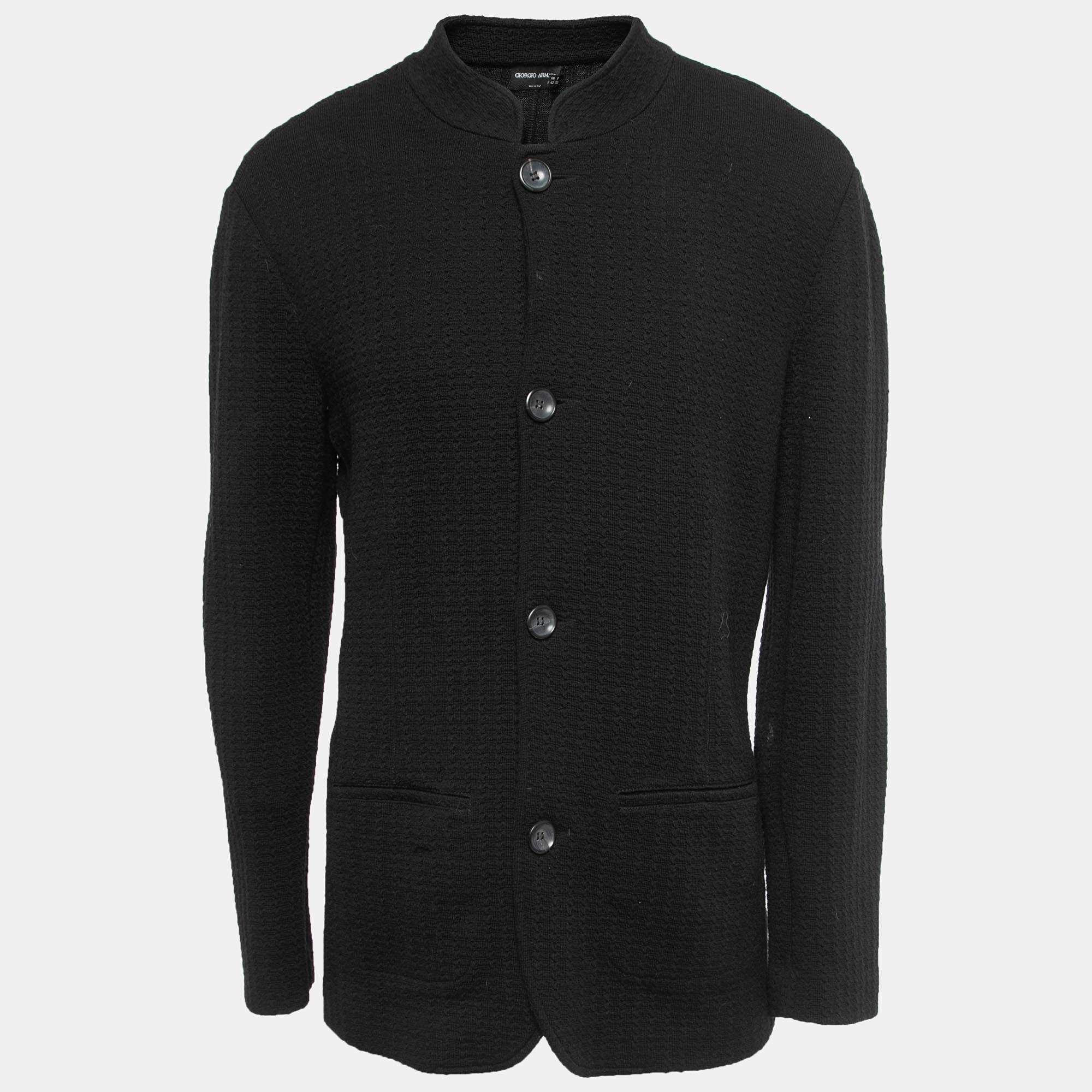 Giorgio Armani Vintage Black Textured Wool Button Front  Jacket XL