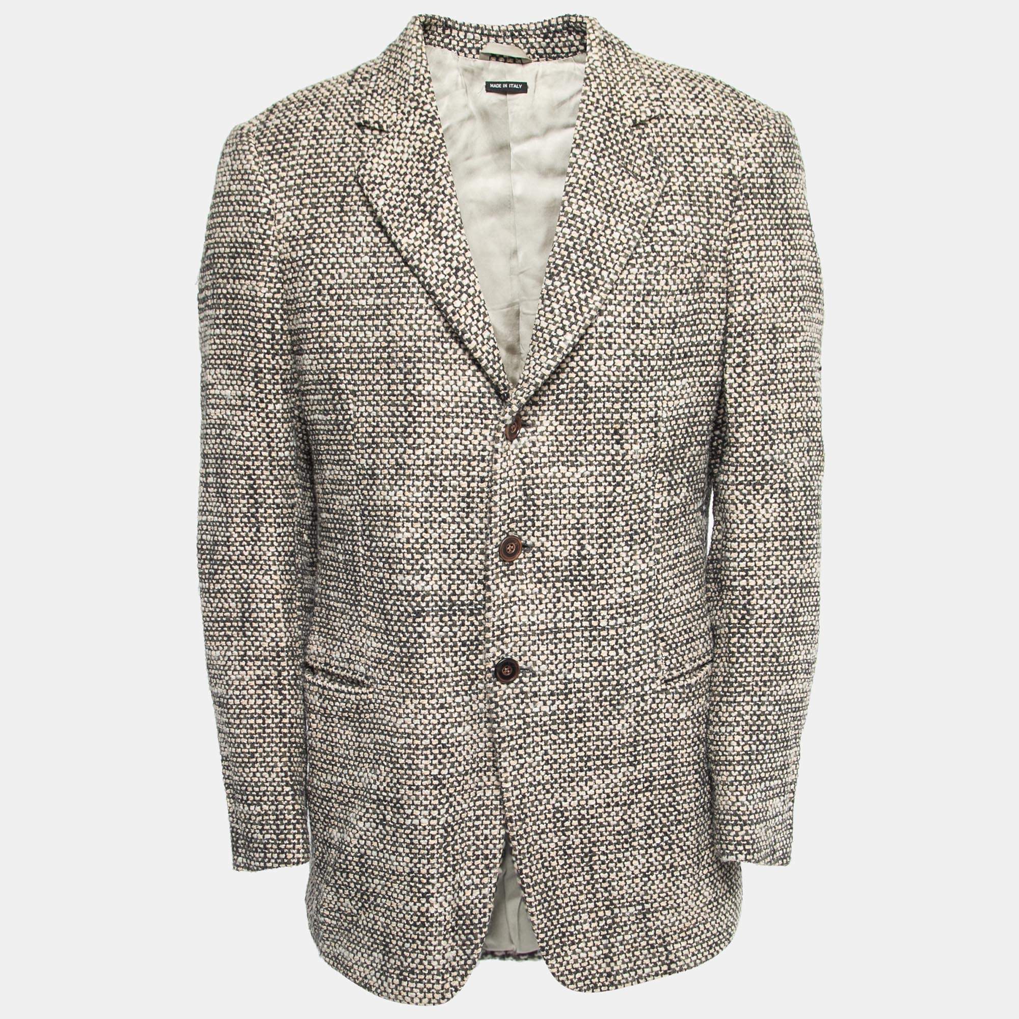 Giorgio Armani Vintage Beige Tweed Single Breasted Blazer XL