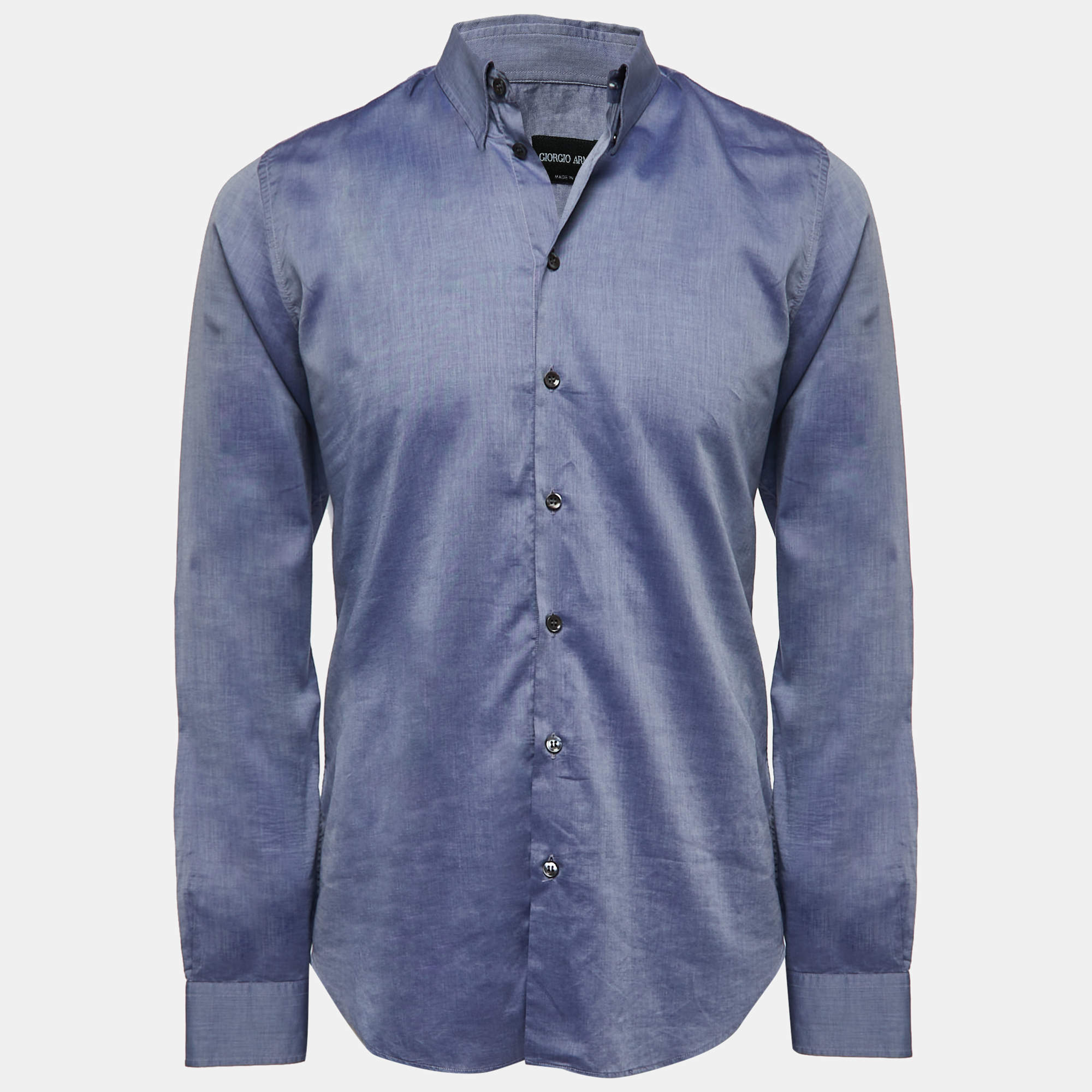 Giorgio Armani Blue Cotton Button Down Full Sleeve Shirt L