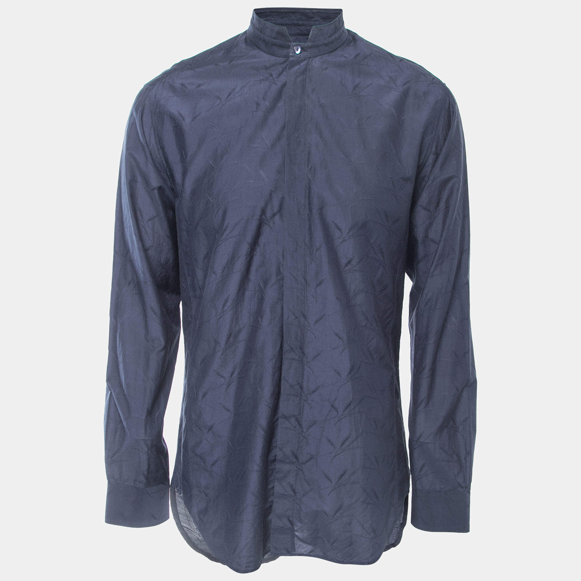 Giorgio Armani Navy Blue Patterned Cotton Blend Button Front Full Sleeve Shirt XL
