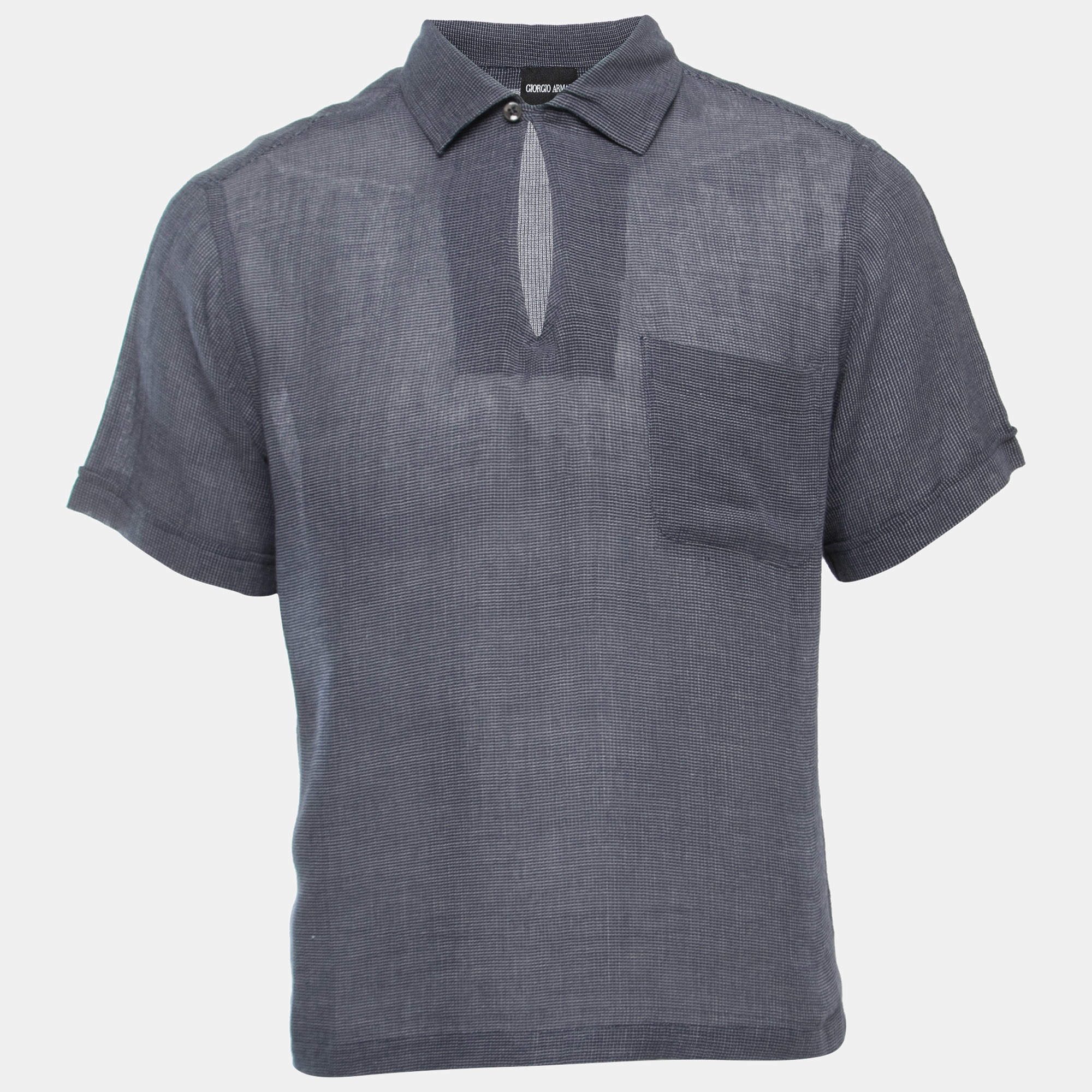 Giorgio Armani Navy Blue Cotton Half Sleeve Shirt L
