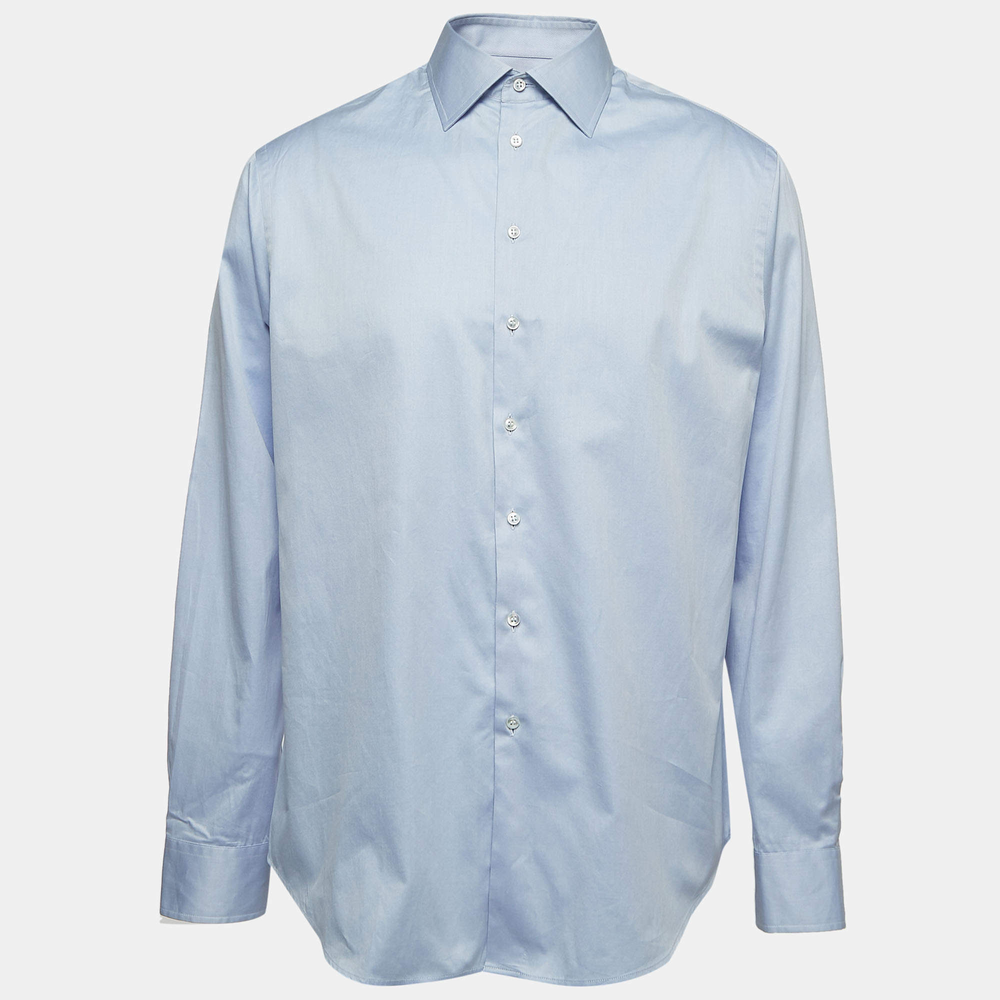 Pre Owned Giorgio Armani Blue Cotton Button Front Shirt 2XL