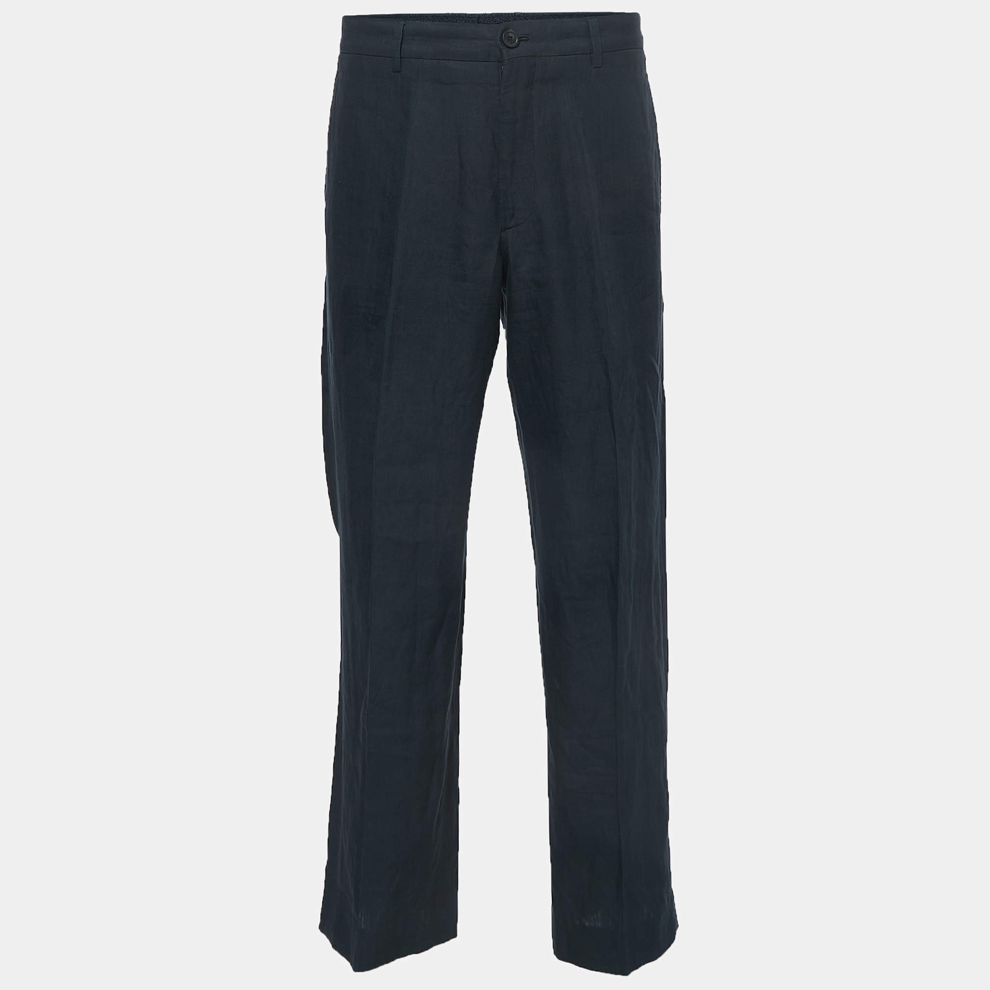 Giorgio Armani Navy Blue Linen Tailored Trousers XXL