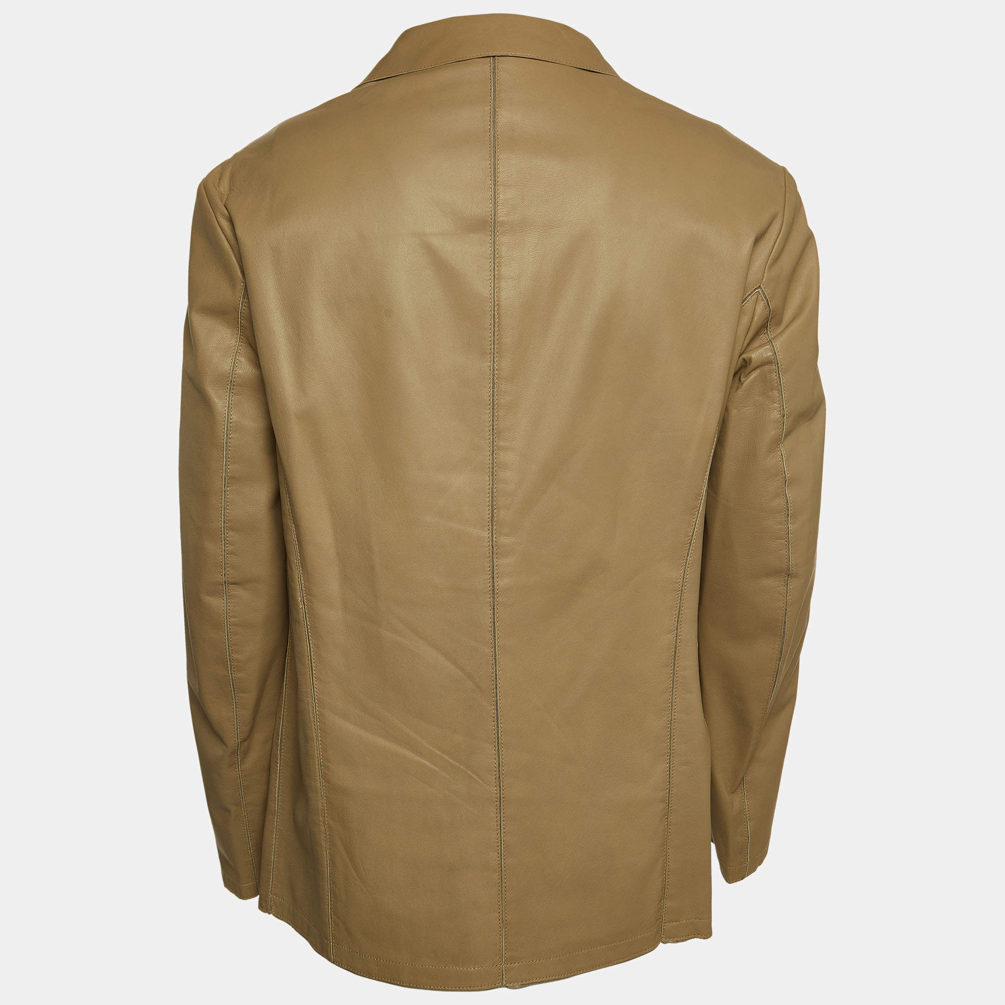 Giorgio Armani Light Brown Leather Buttoned Jacket XXL Giorgio