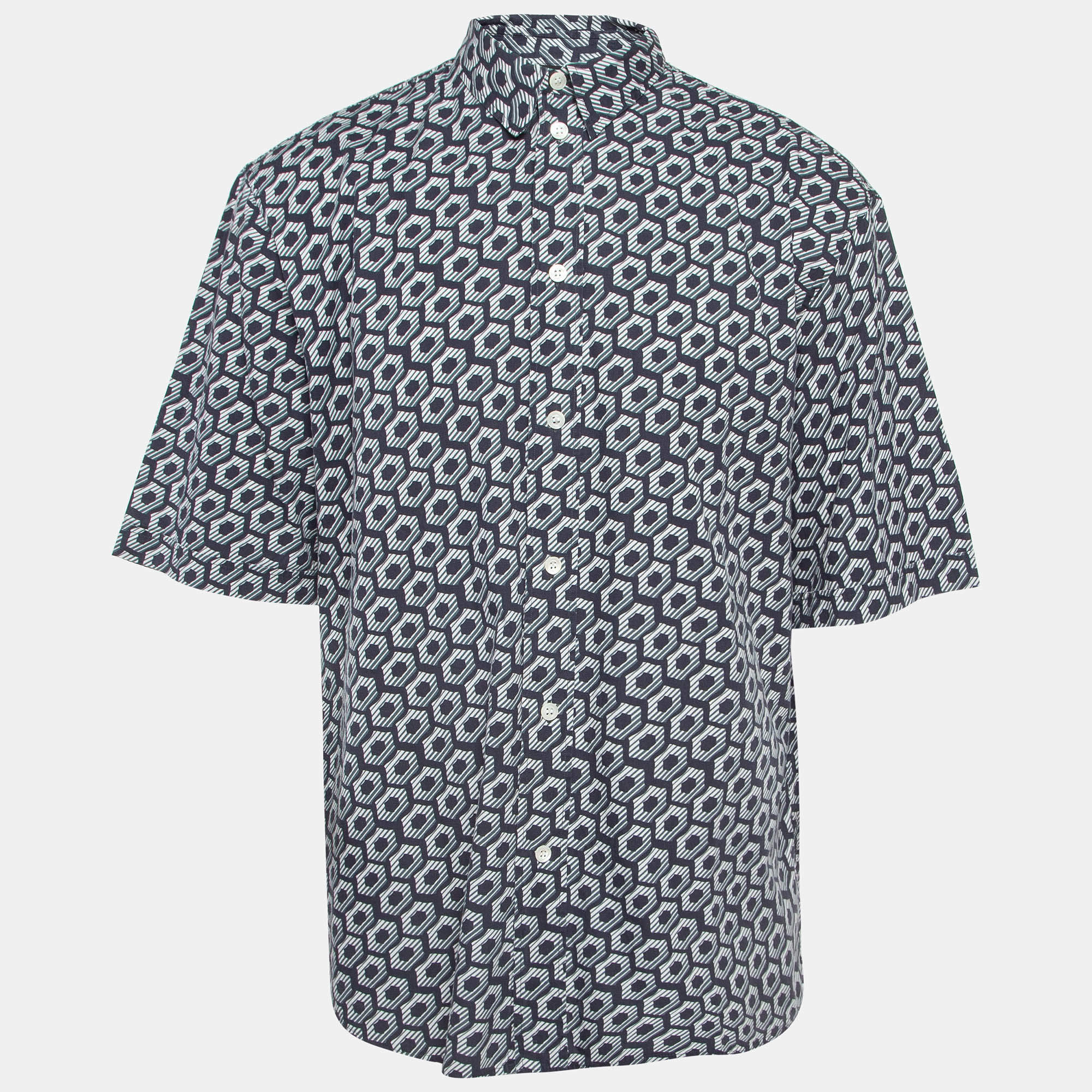 Giorgio Armani Blue Op-Art Print Cotton Shirt XL