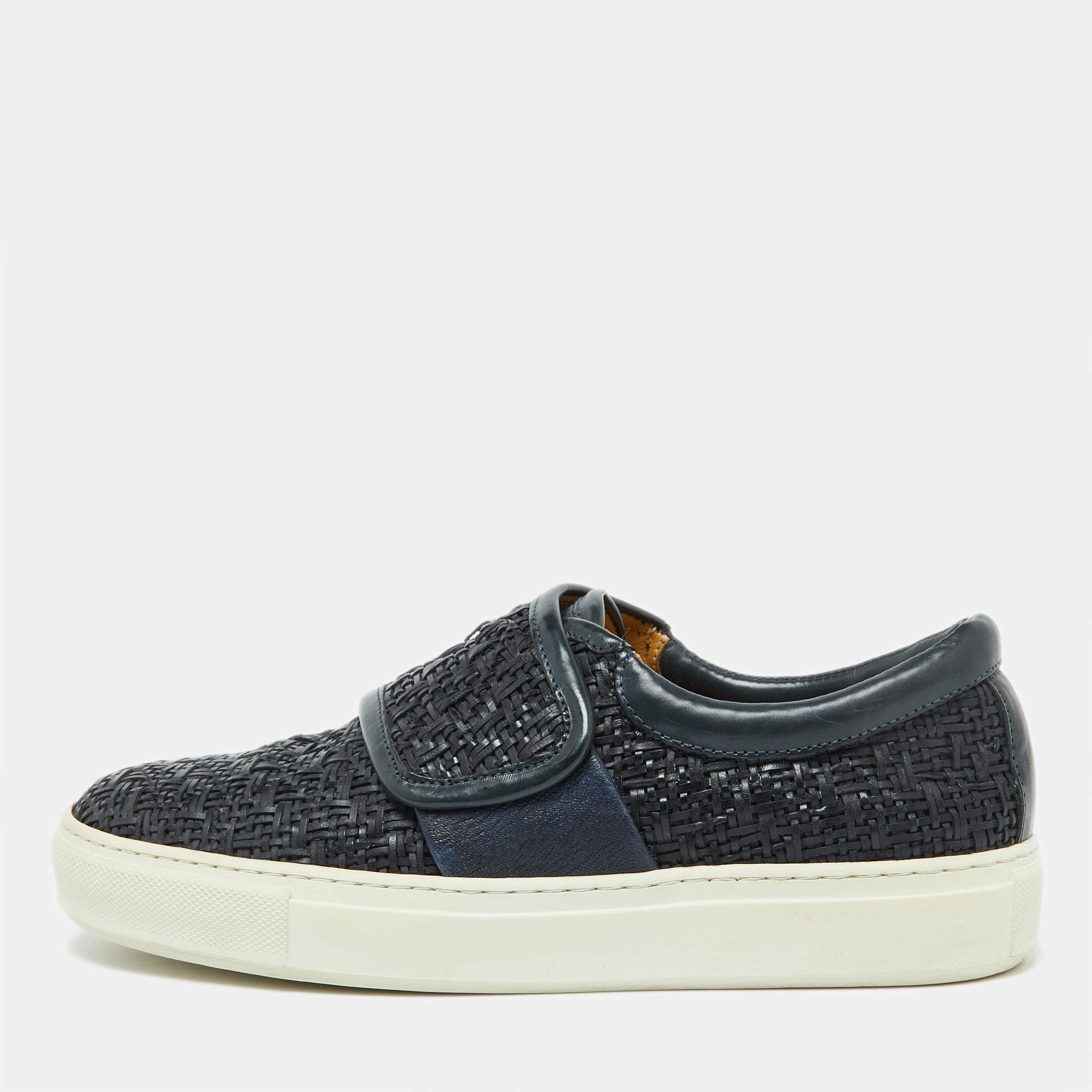 Giorgio Armani Dark Blue Woven Leather Slip On Sneakers Size 39