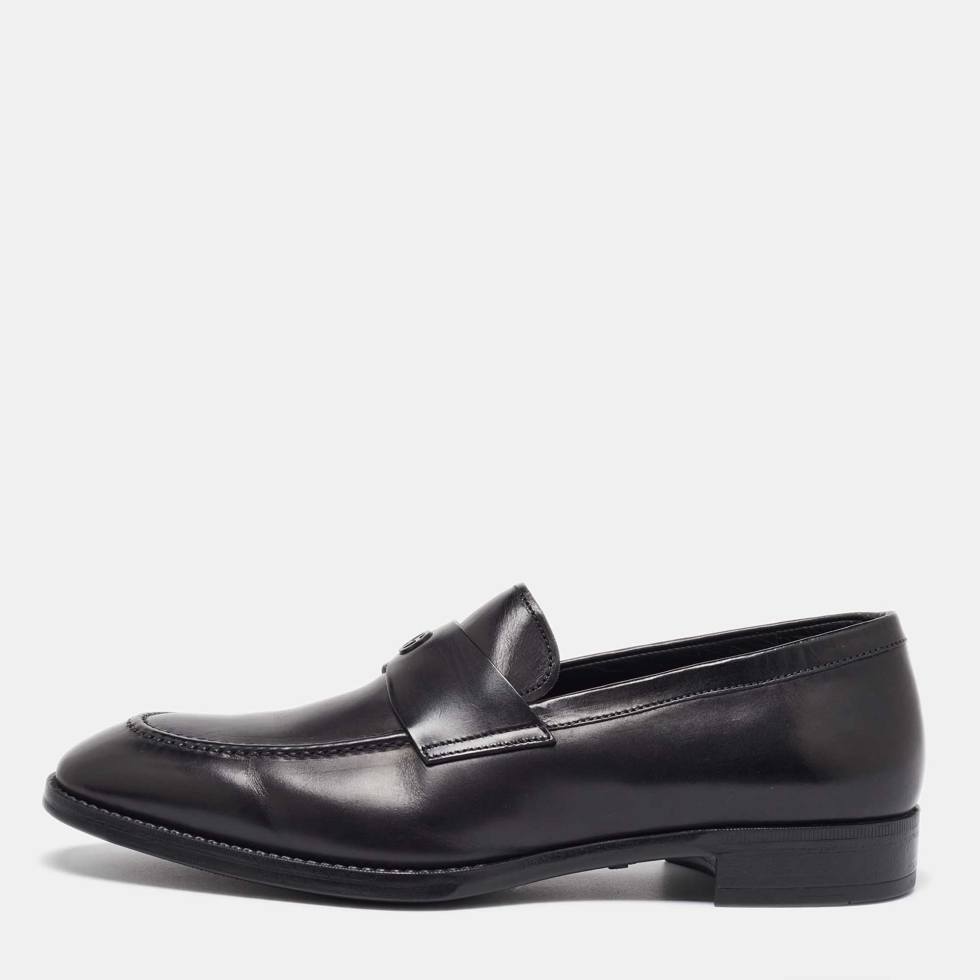 Giorgio Armani Black Leather Loafers Size 39