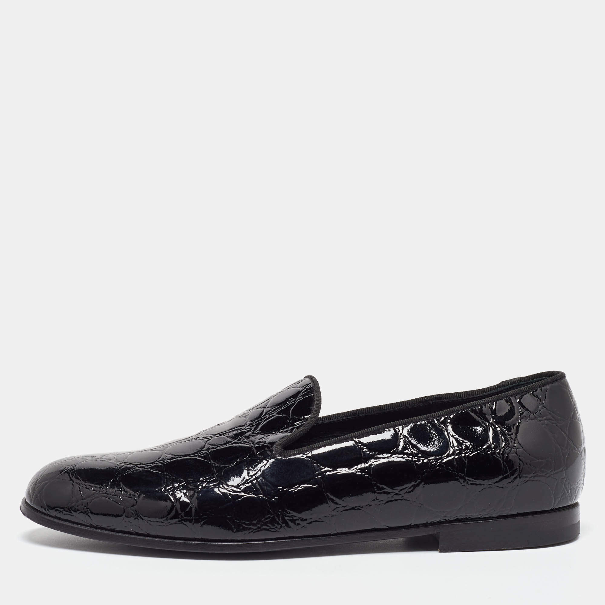 Giorgio Armani Black Croc Embossed Patent Leather Loafers Size 38