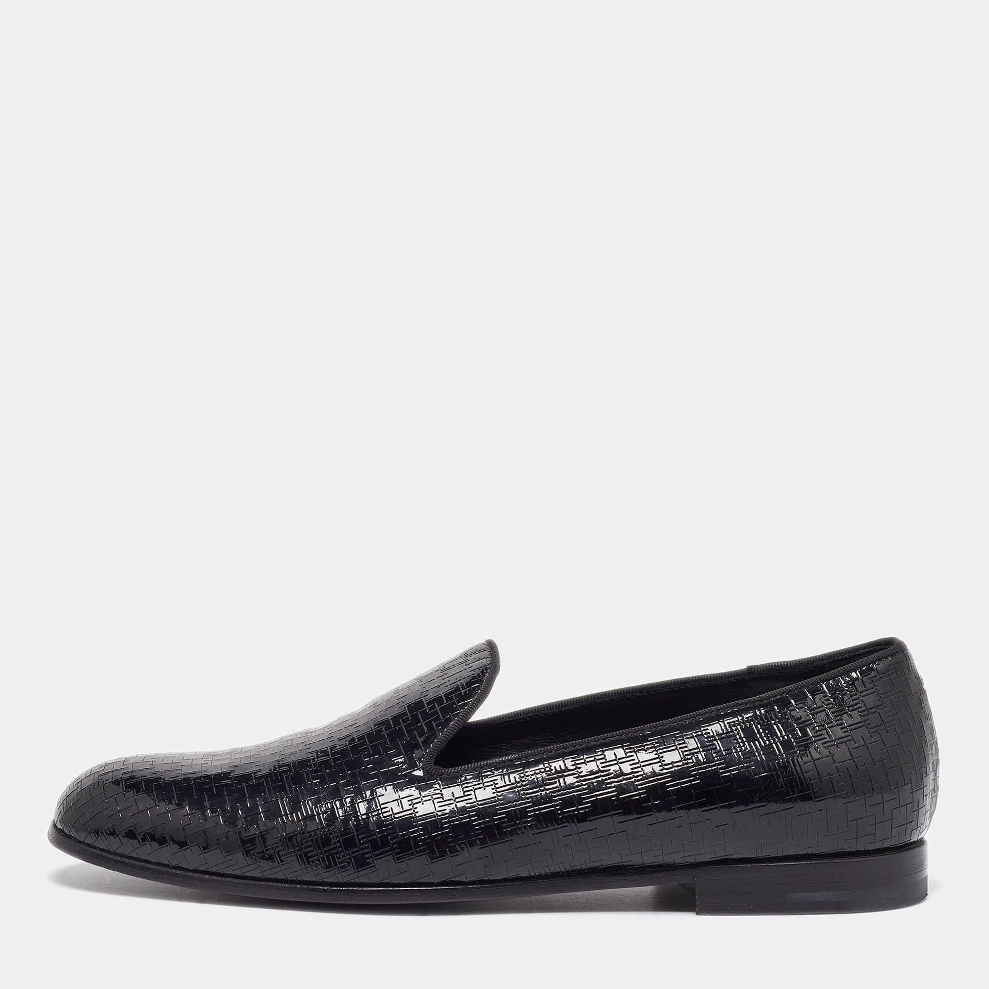 Giorgio Armani  Black Embossed Patent Leather Smoking Slippers Size 40
