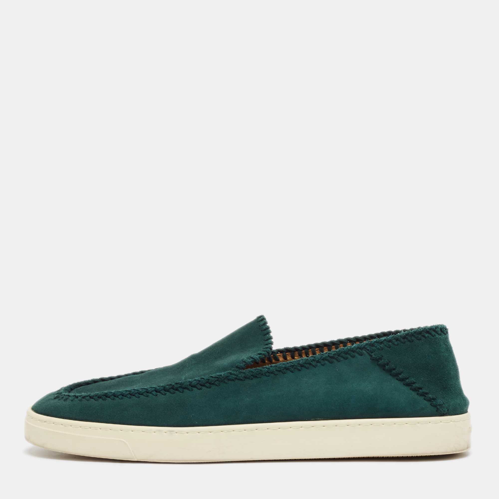 Giorgio Armani Green Suede Galleria Slip On Sneakers Size 42