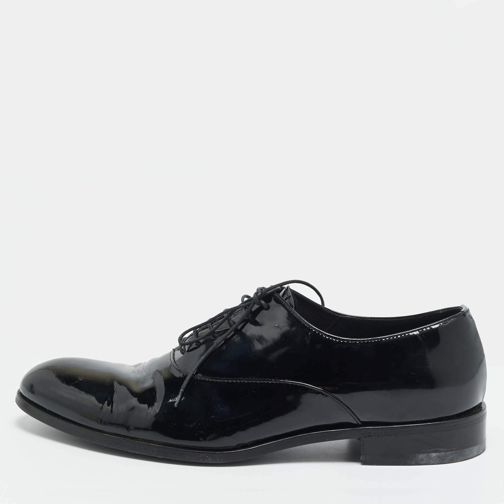 مملوكة مسبقًا Giorgio Armani Size 43 Black Patent Leather Lace Up Oxfords