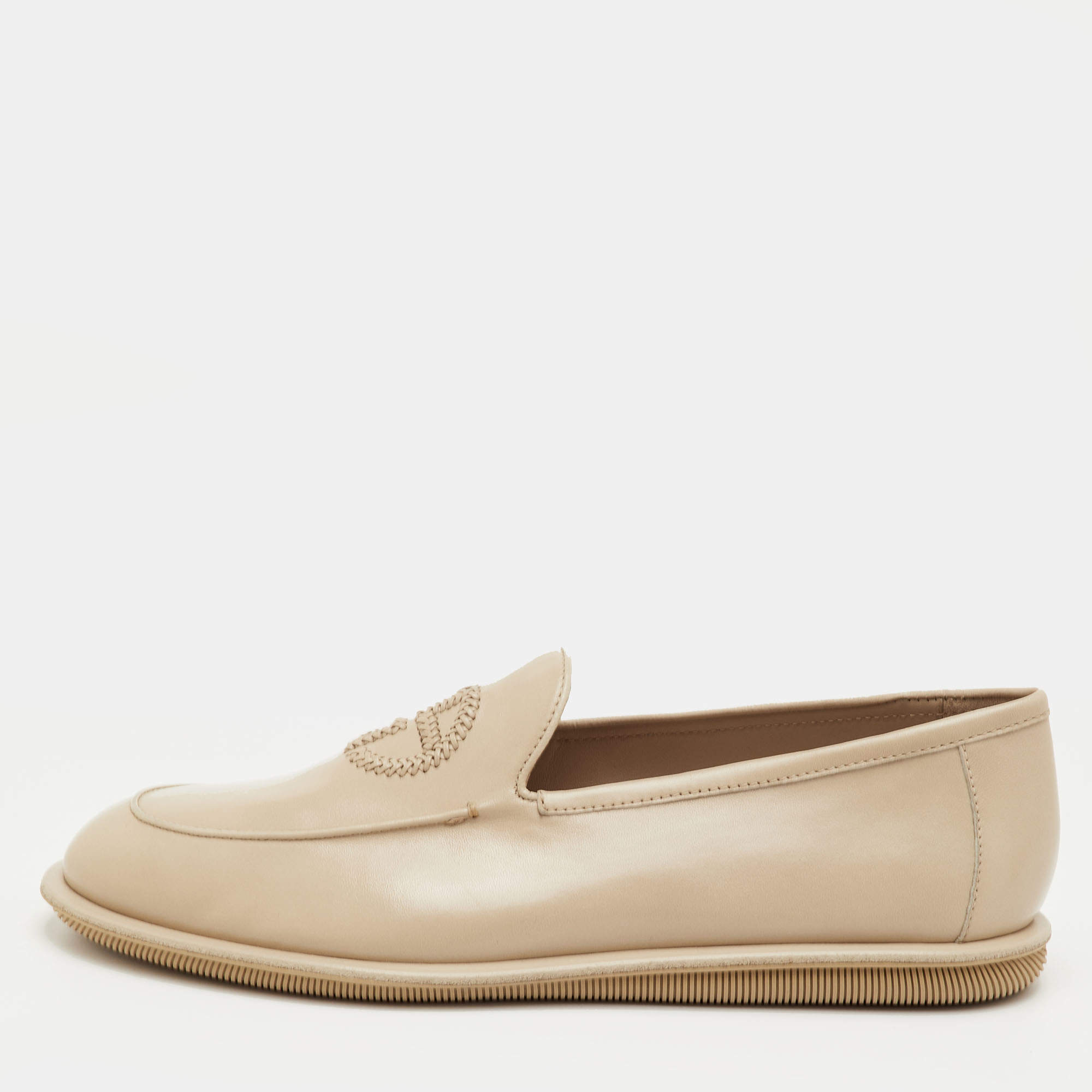 Pre Owned حذاء لوفرز جورجيو أرماني جلد بيج مطرز شعار سليب أون مقاس 41