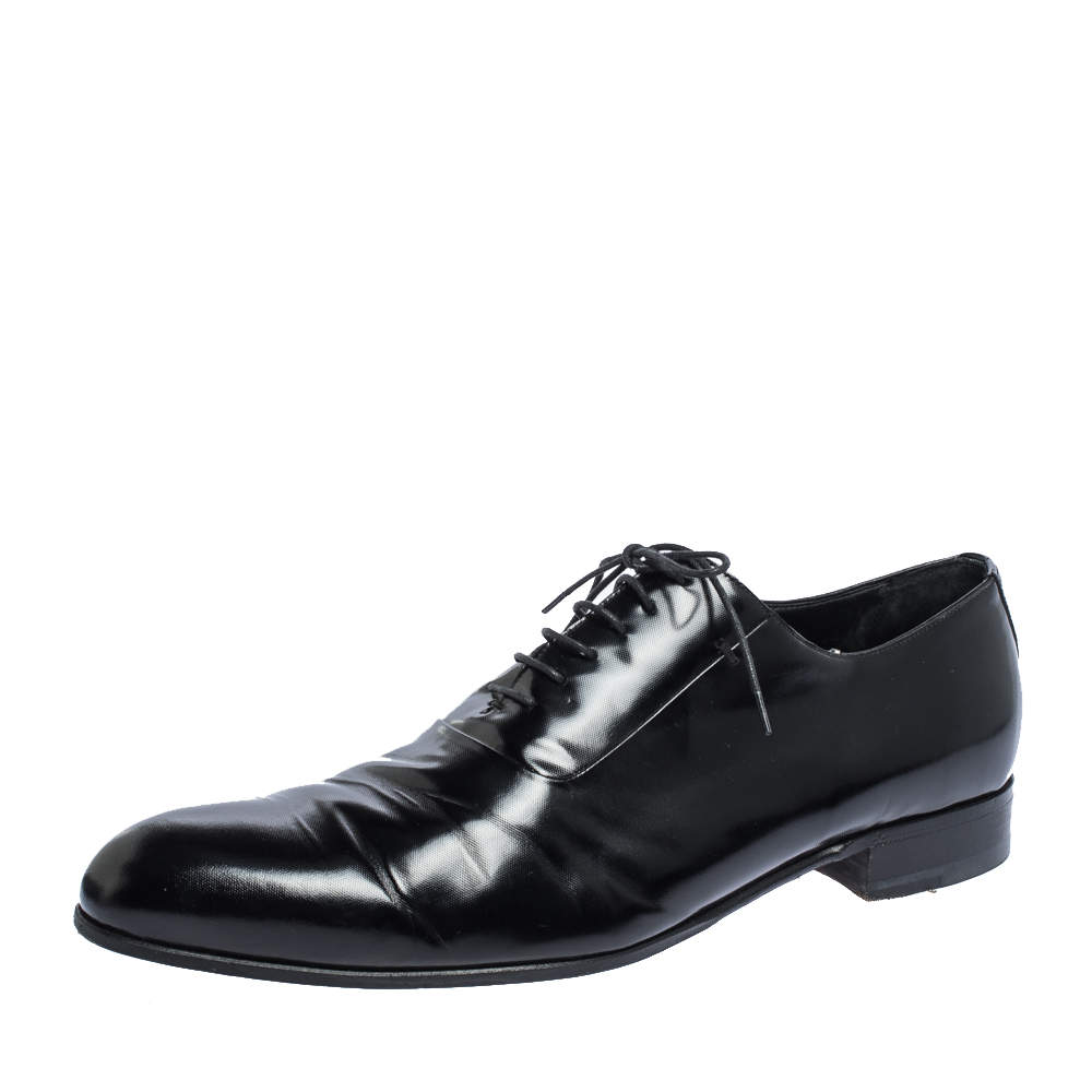 Giorgio Armani Black Textured Leather Lace Up Oxfords Size 44