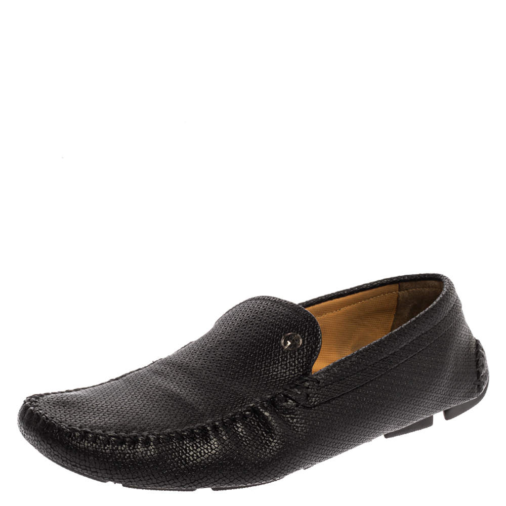 Giorgio Armani Black Embossed Leather Slip On Loafers Size 44