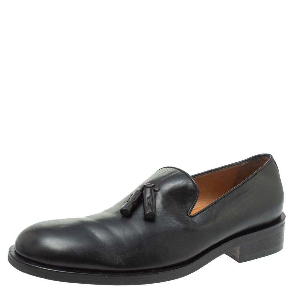 Pre Owned Giorgio Armani Black Leather Tassel Loafers Size 43