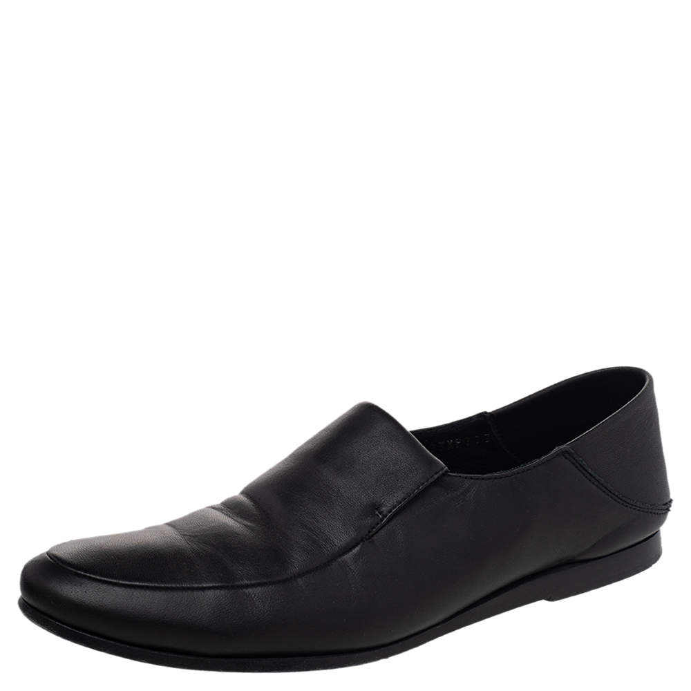 Giorgio Armani Black Leather Slip On Loafers Size 41
