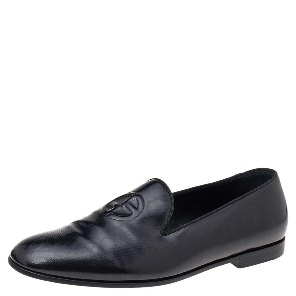 Giorgio Armani Black Patent Leather Smoking Loafers Size 43