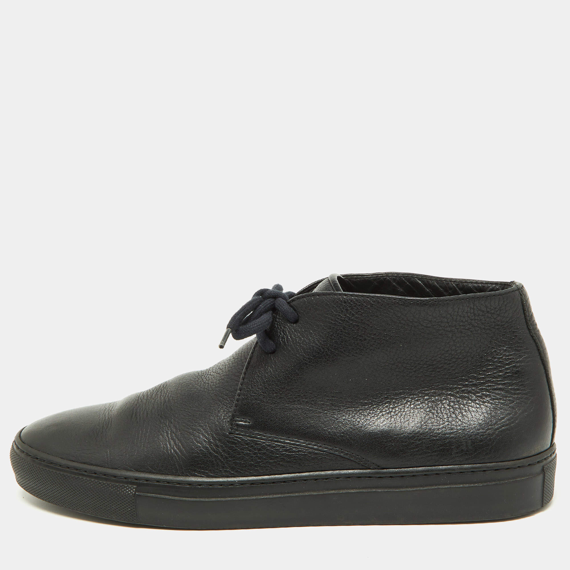 Pre Owned Giorgio Armani Black Leather High Top Derby Sneakers Size 42