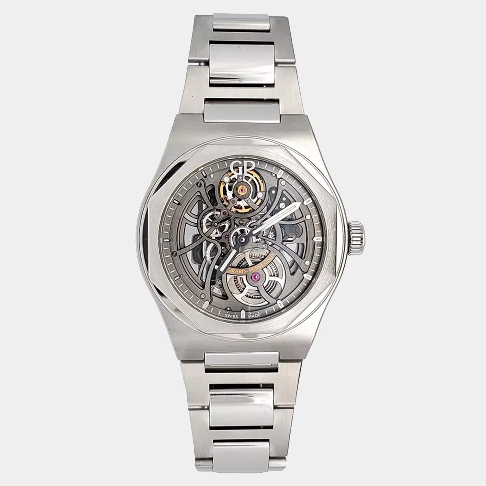 Pre Owned Girard Perregaux Laureato 81015-11-001-11A Automatic Skeleton Stainless Steel Men's Wristwatch 42 mm