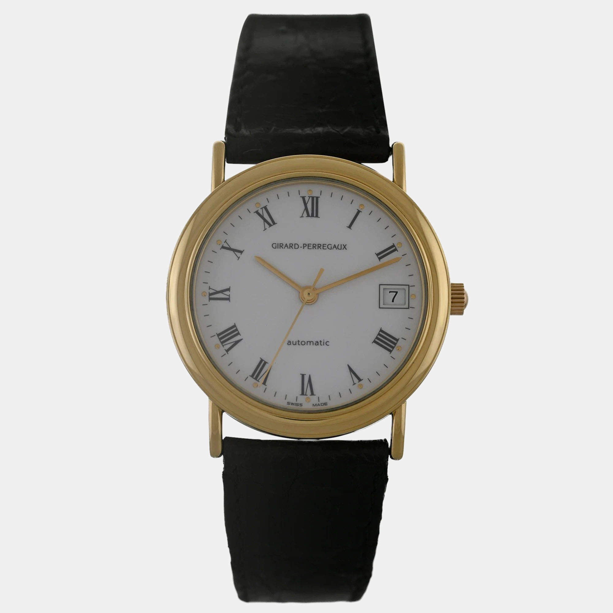 Pre Owned Girard Perregaux 30 Anni Fiat 47990 Automatic White 18k Yellow Gold Men's Wristwatch 34 mm