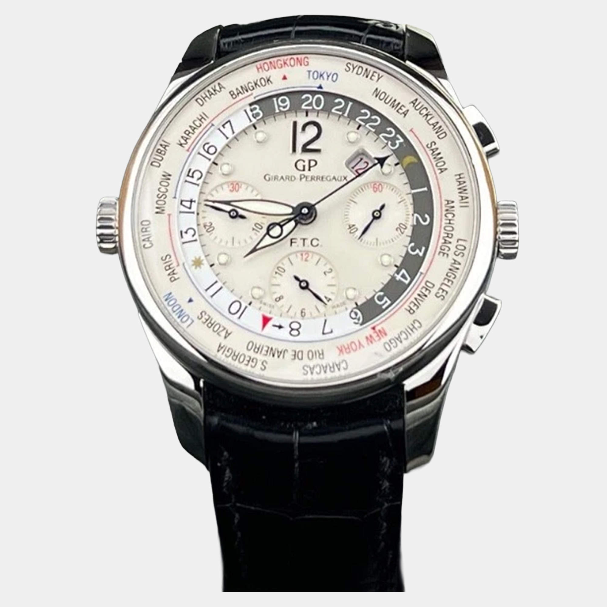 Pre Owned Girard Perregaux WW.TC Financial 49805 Automatic Whie Stainless Steel Men's Wristwatch 43 mm
