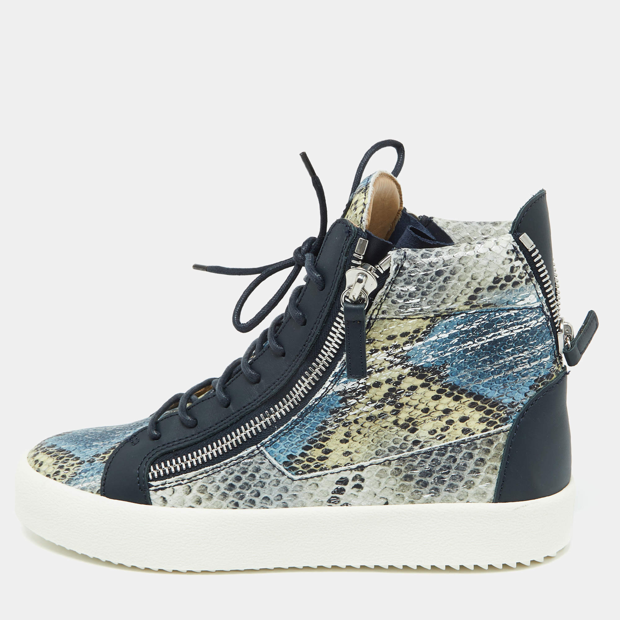 Pre Owned حذاء رياضي جوسيبي زانوتي جلد ثعبان متعدد الألوان بسلسلة مزدوجة عنق مرتفع مقاس 41.5