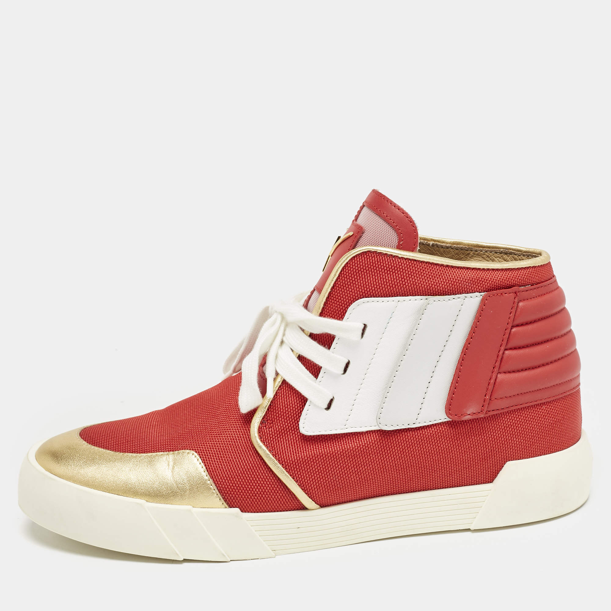 Giuseppe Zanotti Red/Gold Canvas And Leather Foxy London High Top Sneakers Size 45