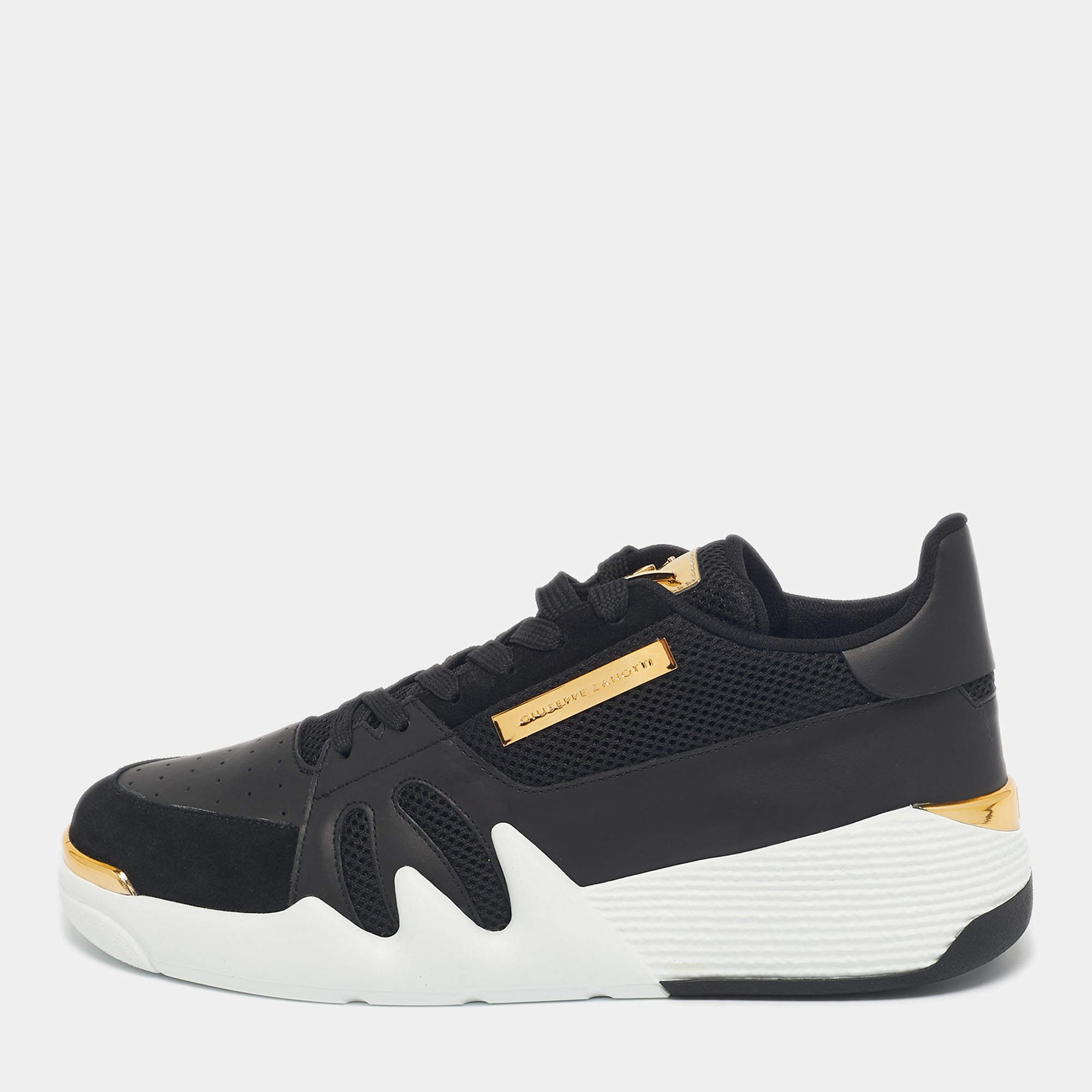 Pre Owned Giuseppe Zanotti Black Leather and Mesh Talon Sneakers Size 45