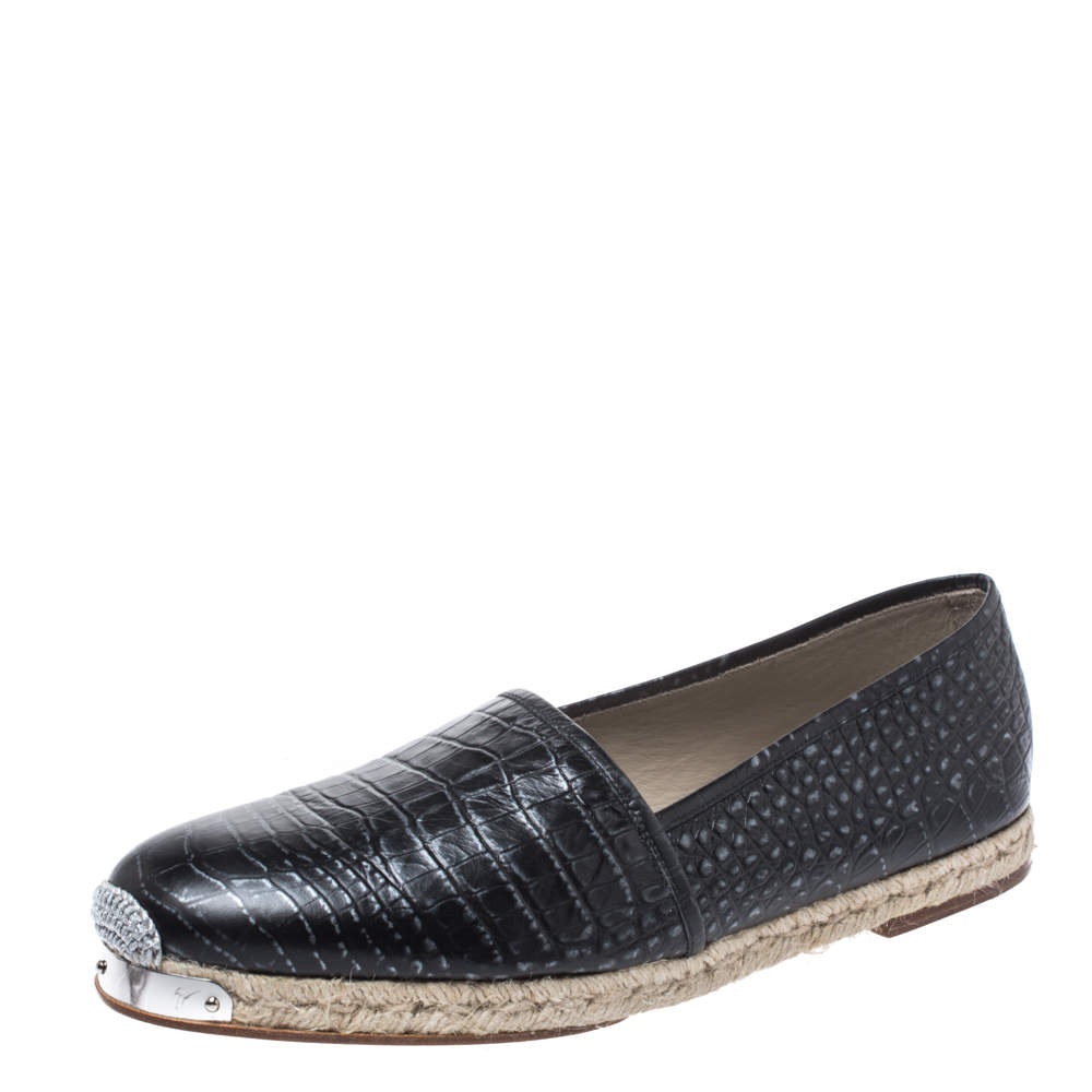 Giuseppe Zanotti Black Croc Embossed Leather Flats Size 44 Giuseppe Zanotti