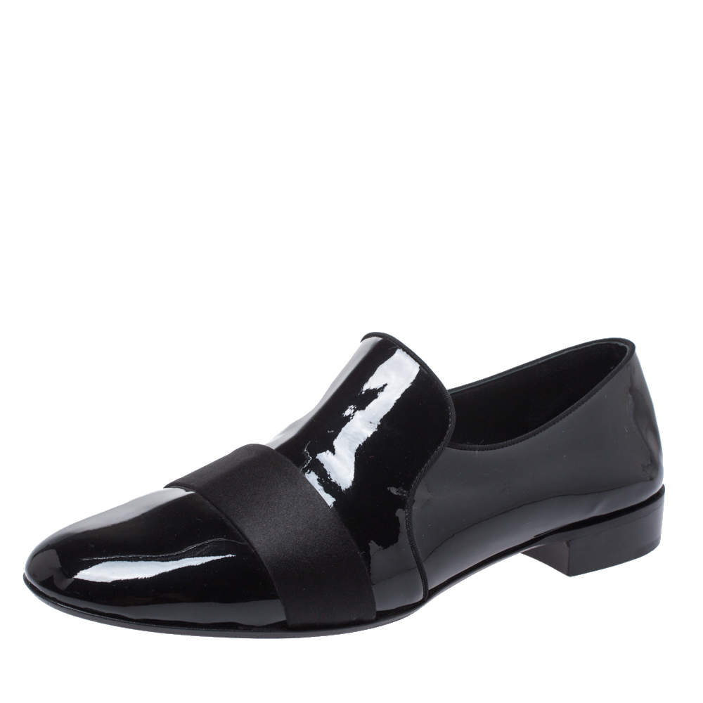 Giuseppe Zanotti Black Patent Leather Cummerbund Slip On Loafers Size 44