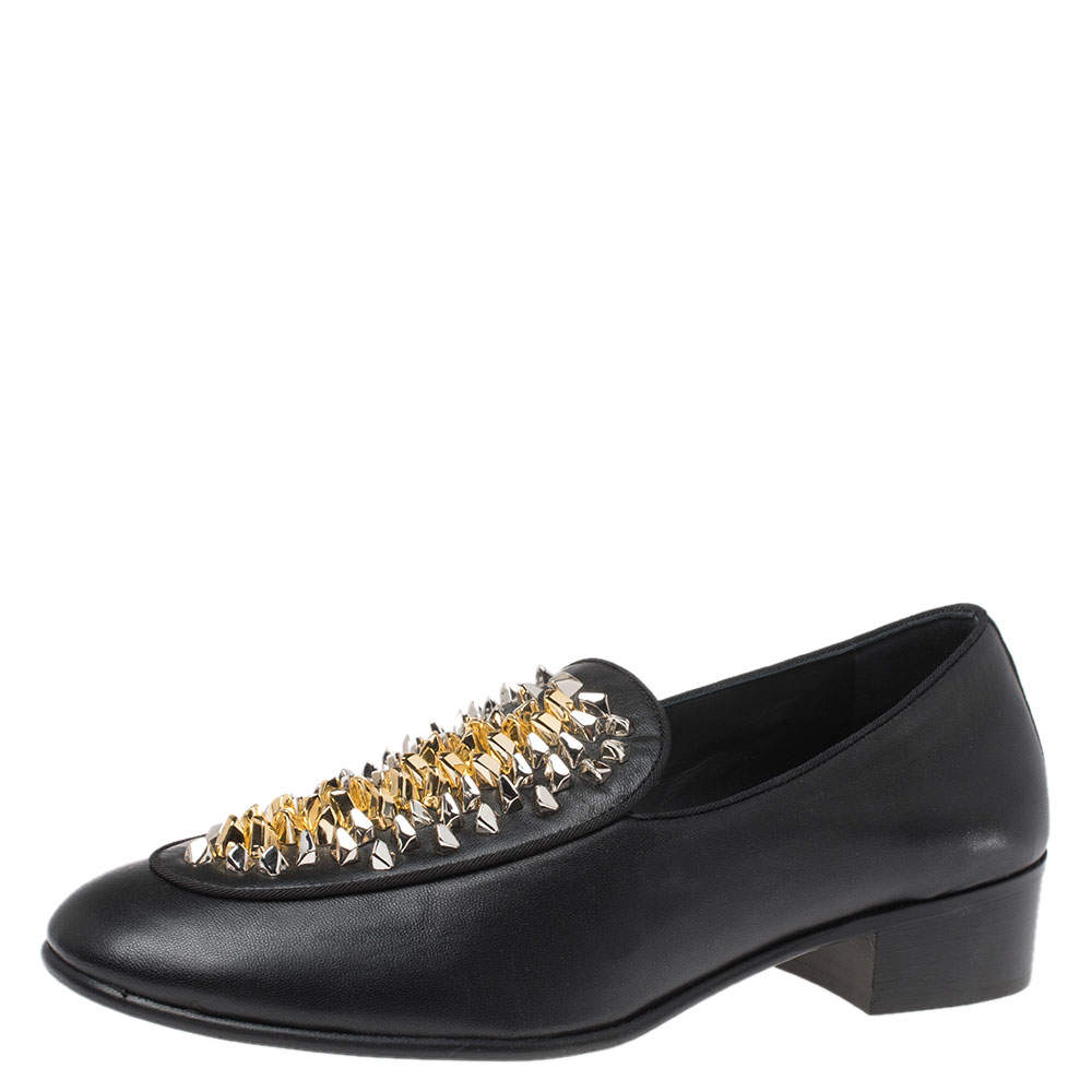 Pre Owned Giuseppe Zanotti Black Studded Leather Slip On Loafers Size 41