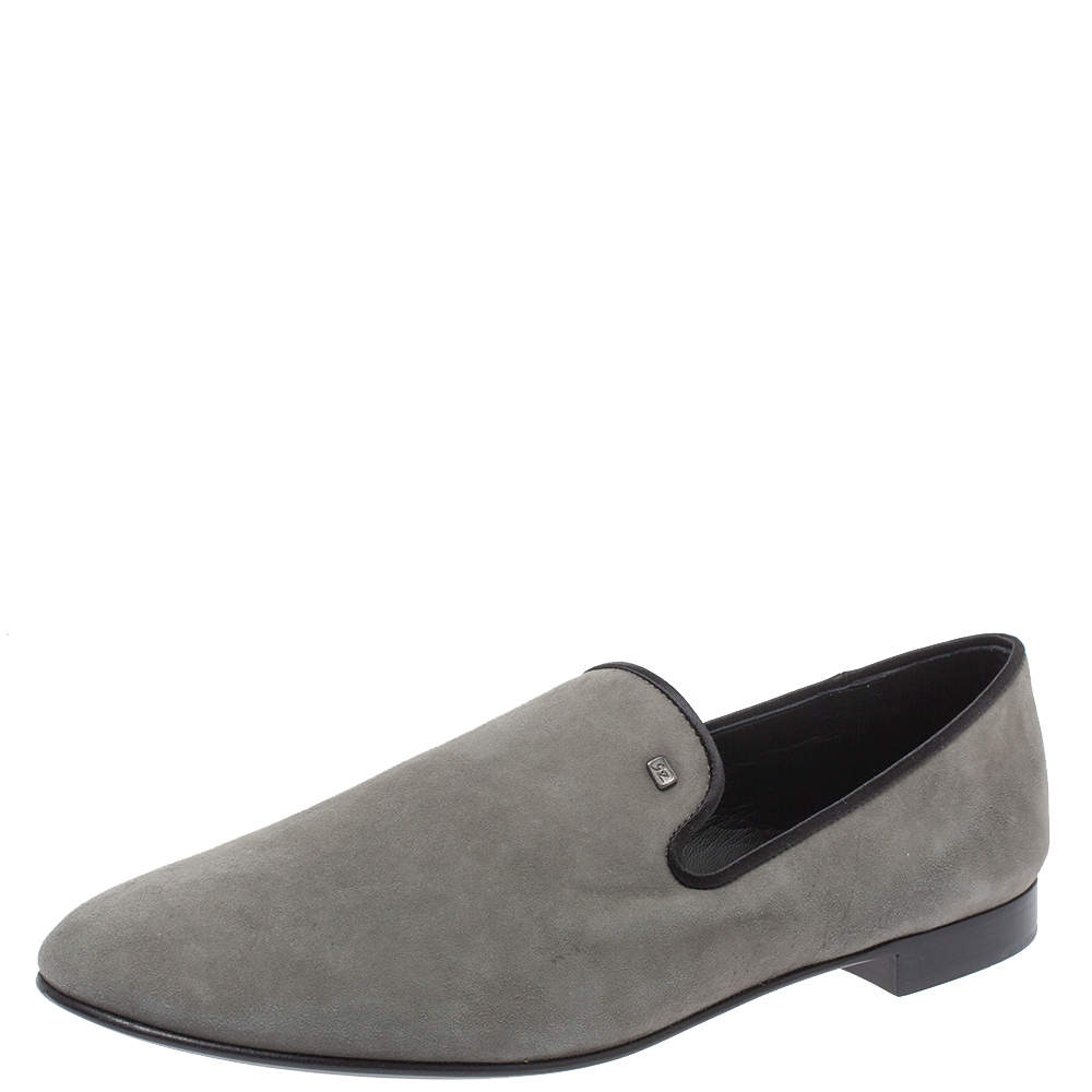 Giuseppe Zanotti Grey Suede Leather Slip On Smoking Slippers Size 44