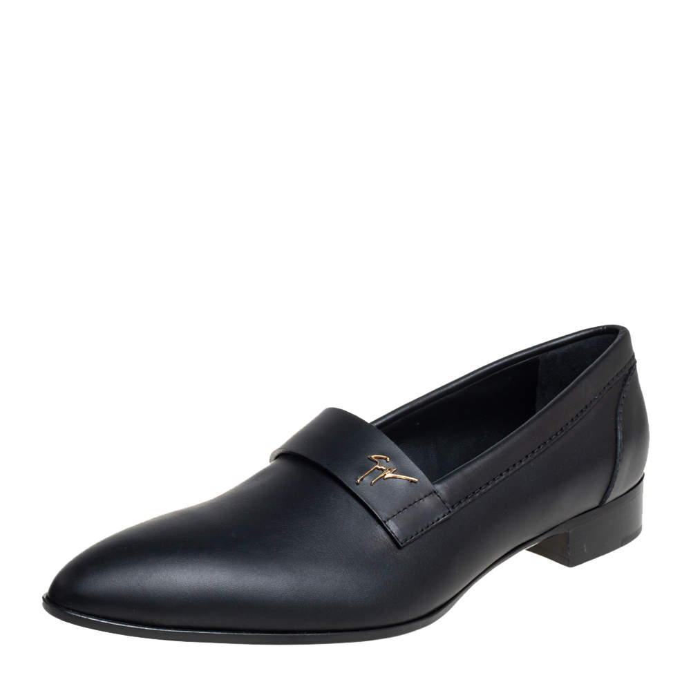 Pre Owned Giuseppe Zanotti Black Leather Slip On Loafers Size 44