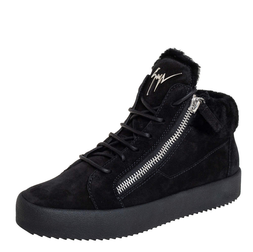 Giuseppe Zanotti Black Suede And Fur High Top Sneakers Size 40
