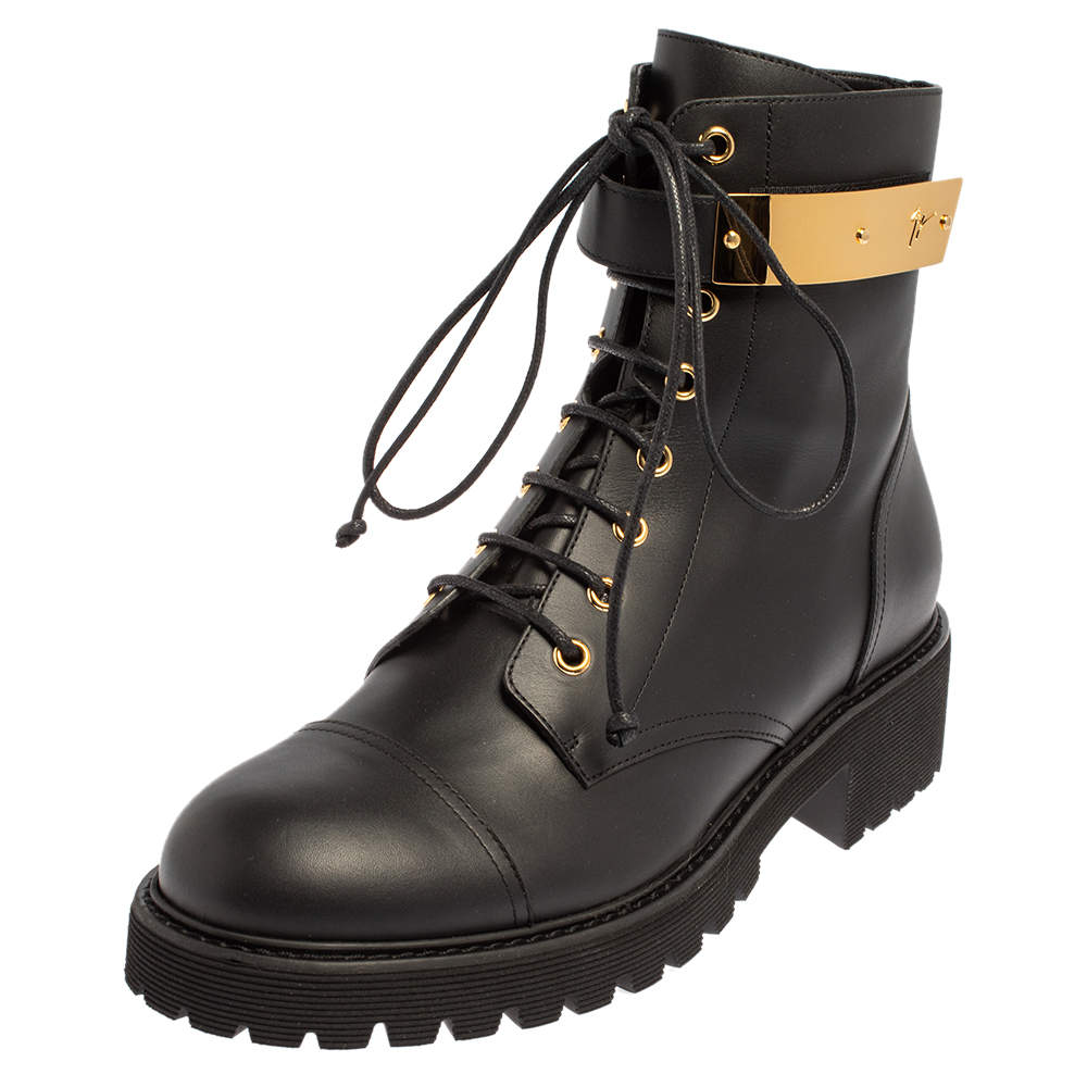 Pre Owned Giuseppe Zanotti Black Leather Kommando Combat Boots Size 40