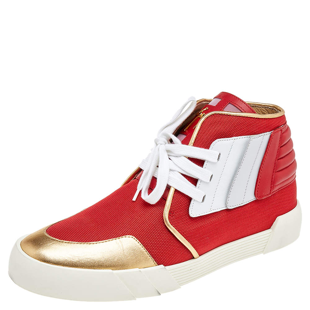 Giuseppe Zanotti Red/White Canvas And  Leather Foxy London High Top Sneakers Size 45