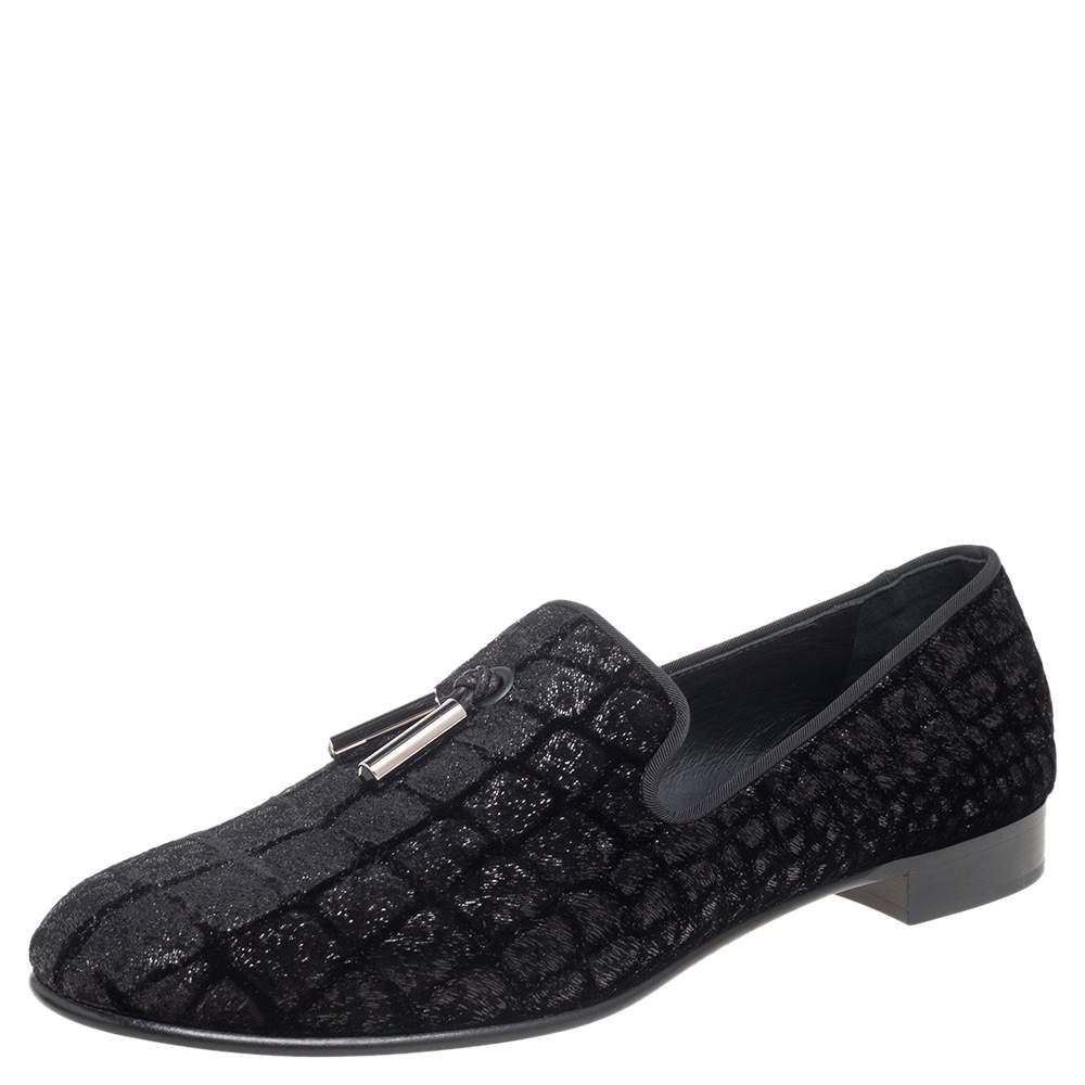 Pre Owned Giuseppe Zanotti Black Velvet Slip On Loafers Size 43.5