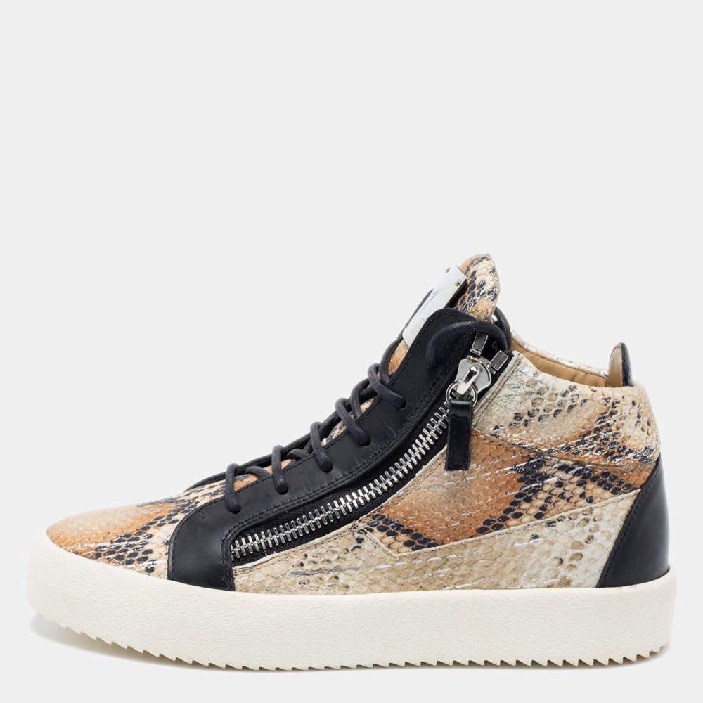 Giuseppe Zanotti Multicolor Snake Embossed Leather May London Double Zip High Top Sneakers Size 40