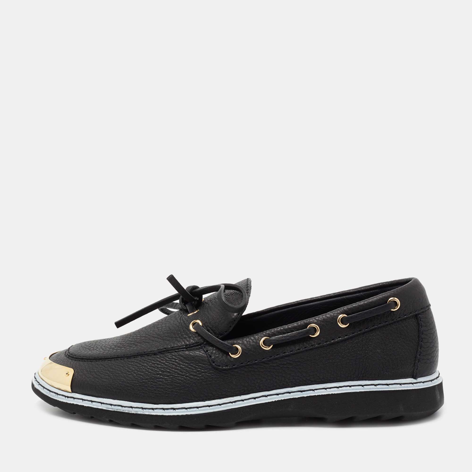 Giuseppe Zanotti Black Leather Kevin Bow Slip On Loafers Size 44